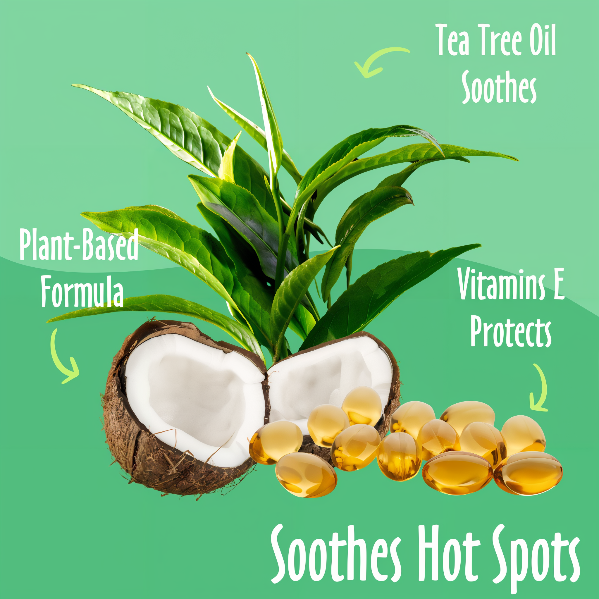 Tea tree oil soothes hot spots with plant-based formula and vitamin E protection