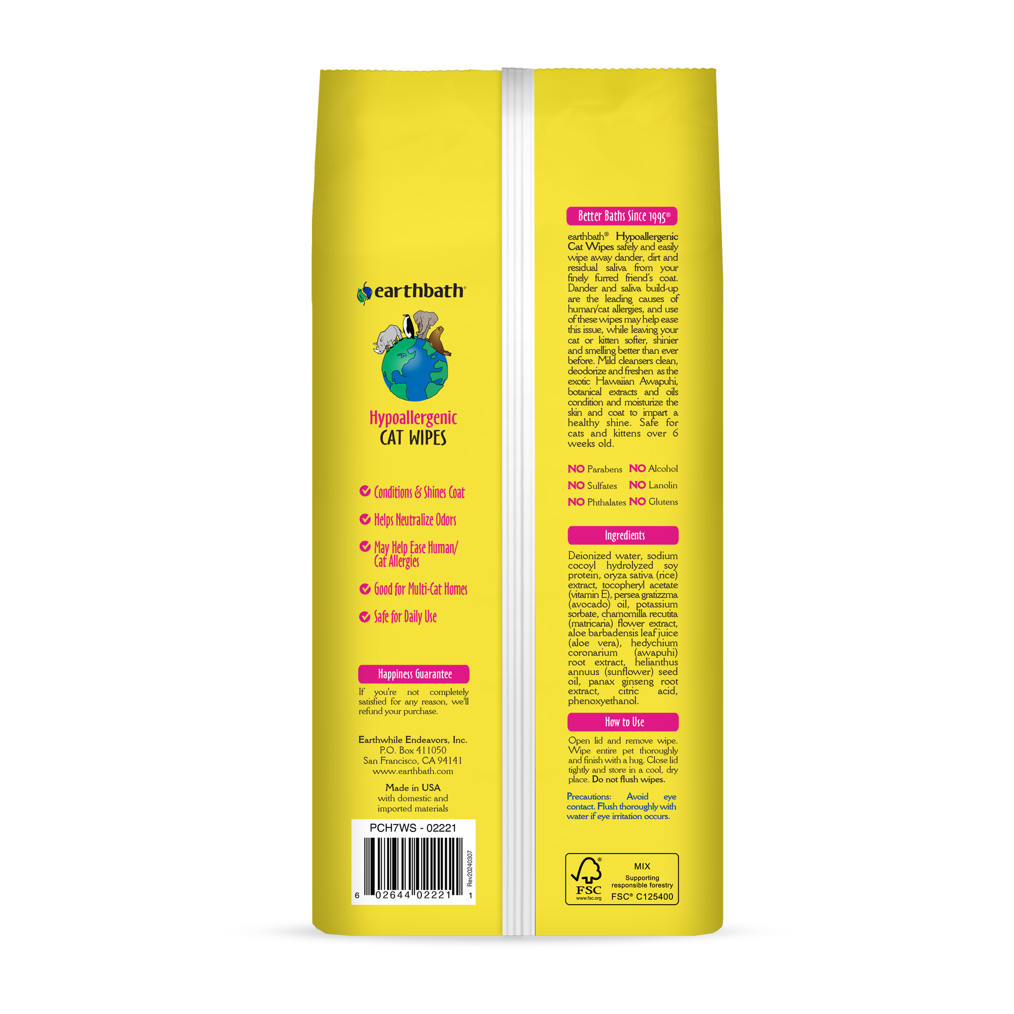 Earthbath Hypoallergenic Cat Wipes benefits panel