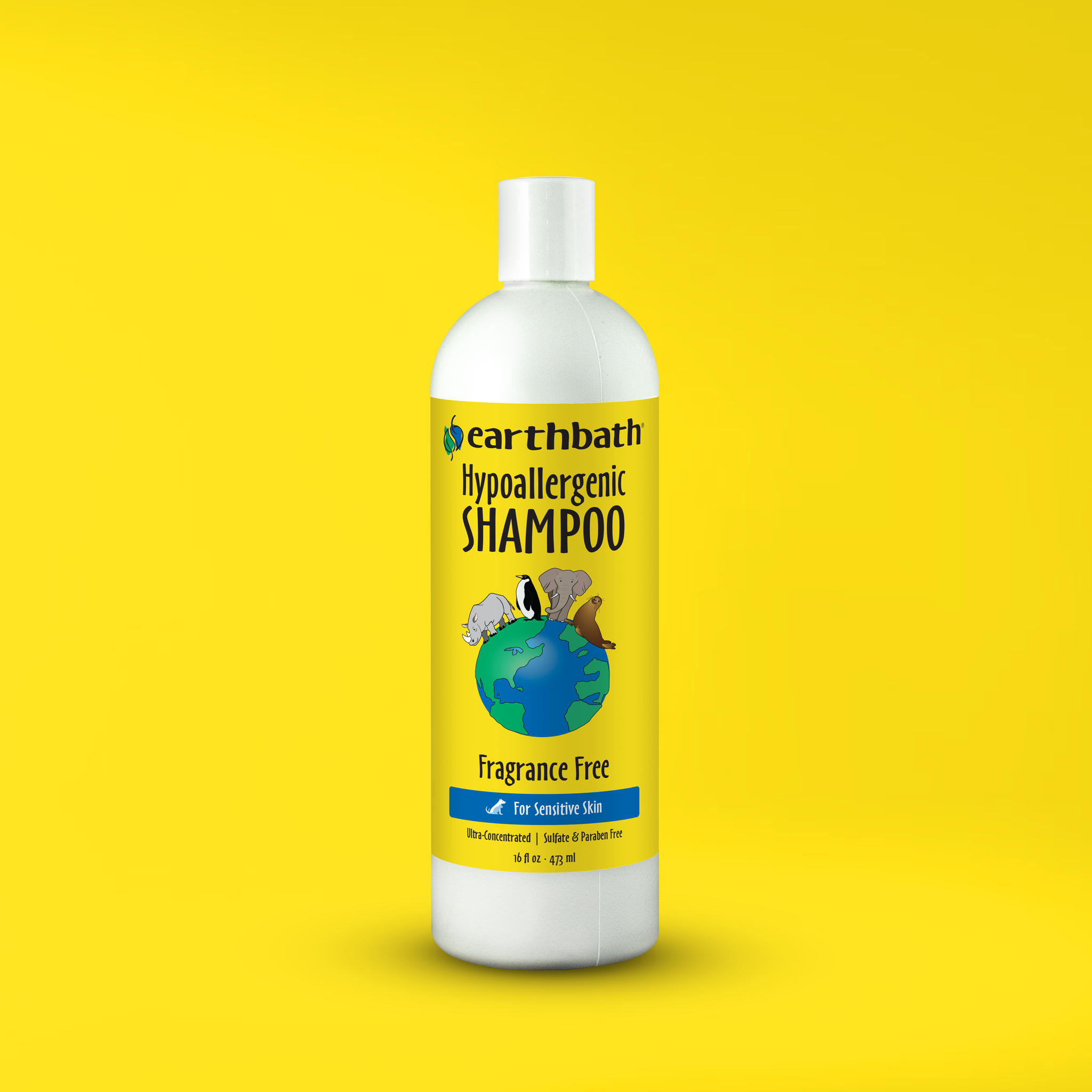 Earthbath Hypoallergenic Shampoo on brand color background
