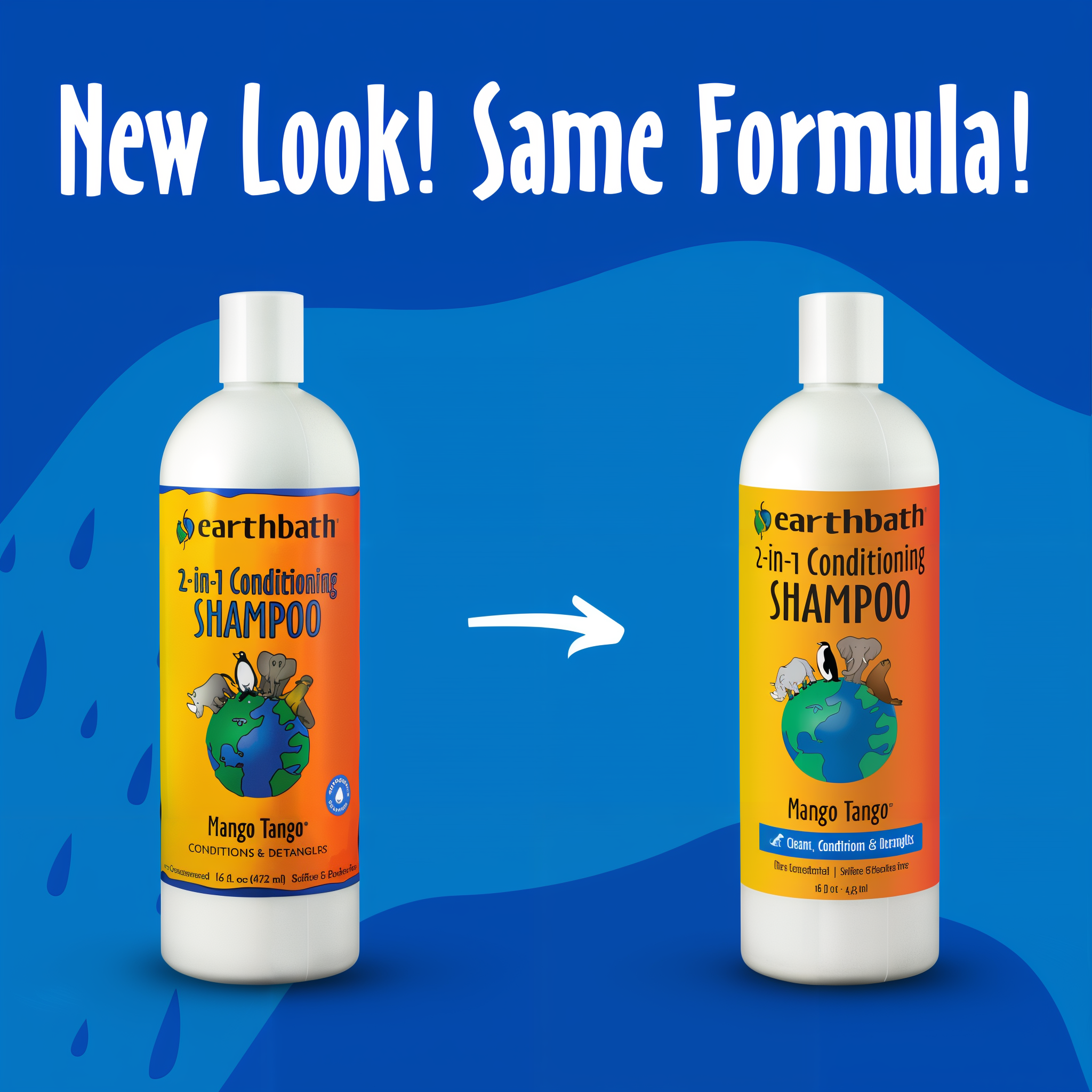 New look same formula packaging update for Earthbath 2-in-1 Conditioning Shampoo - Mango Tango