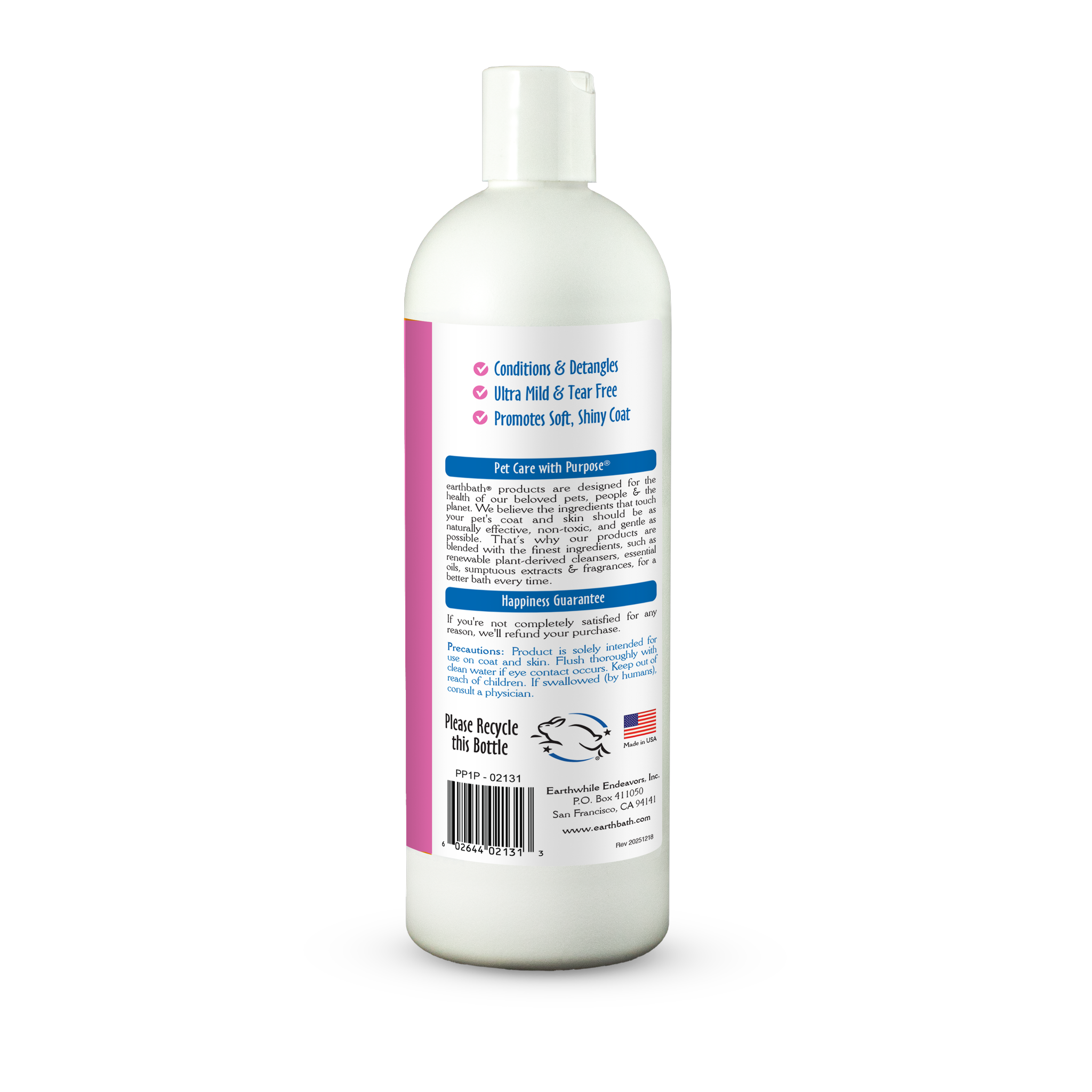 Earthbath Ultra-Mild Puppy Shampoo label back panel with ingredients