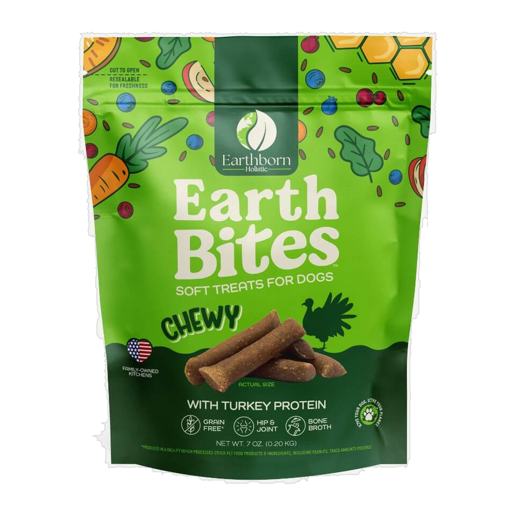 Earthborn Holistic EarthBites Chewy with Turkey Protein soft dog treats bag front
