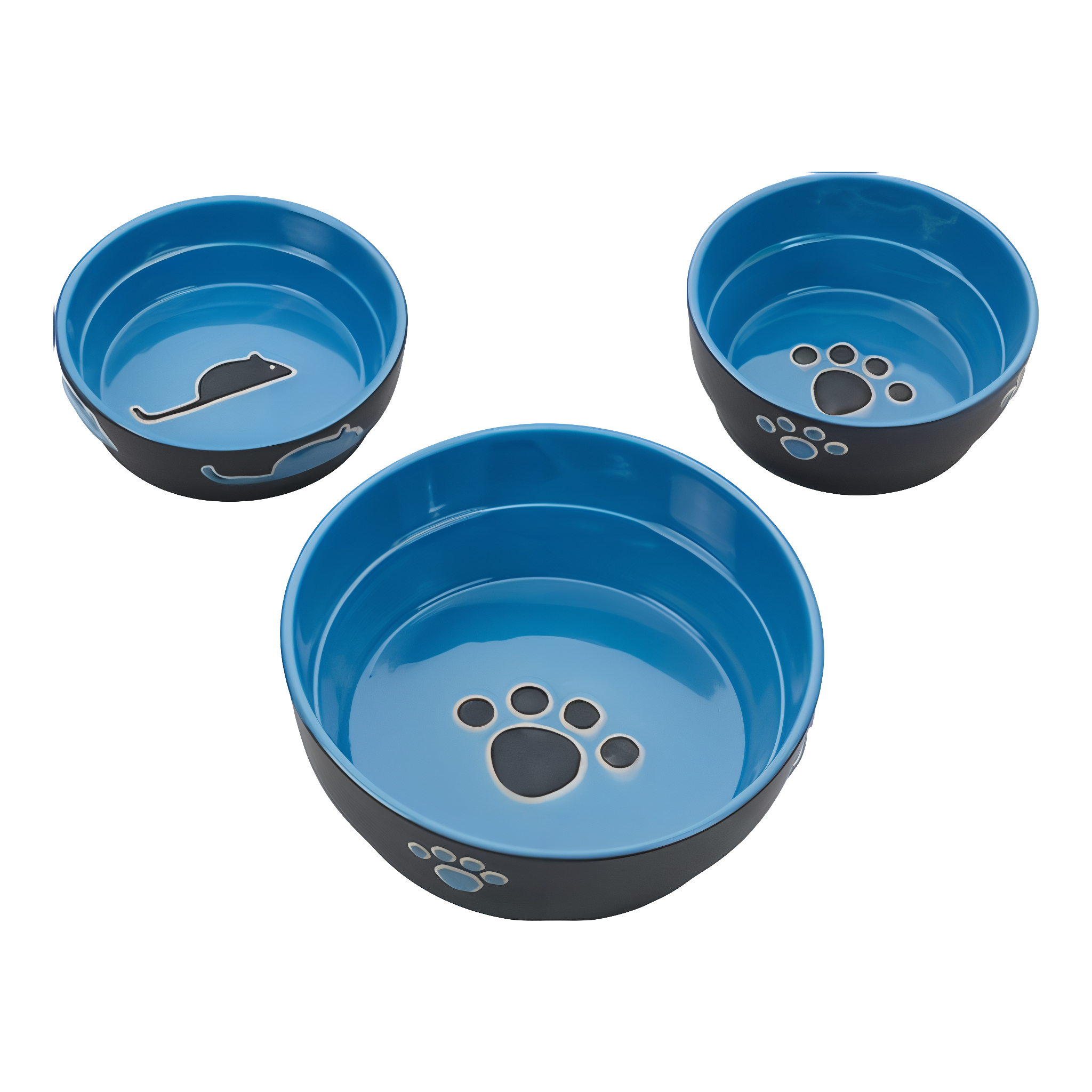 Ethical Stoneware Fresco Dog Dish, blue, 5 inch size.