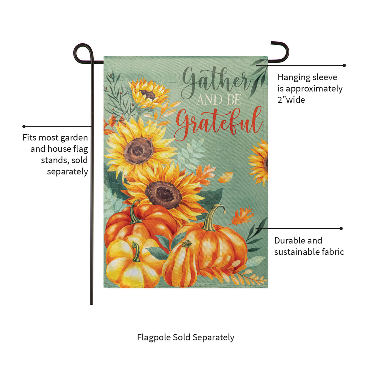 Evergreen Grateful Gatherings Suede Garden Flag -- 2 inch hanging sleeve fits most garden and house flag stands