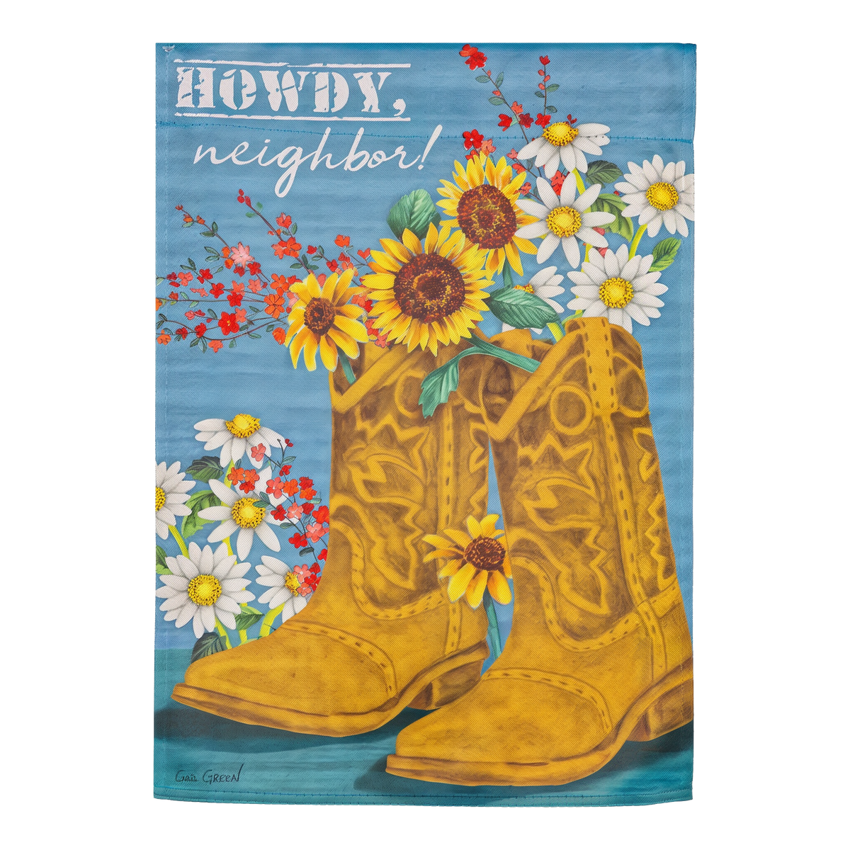 Evergreen Western Boots Suede Flag -- garden flag front view