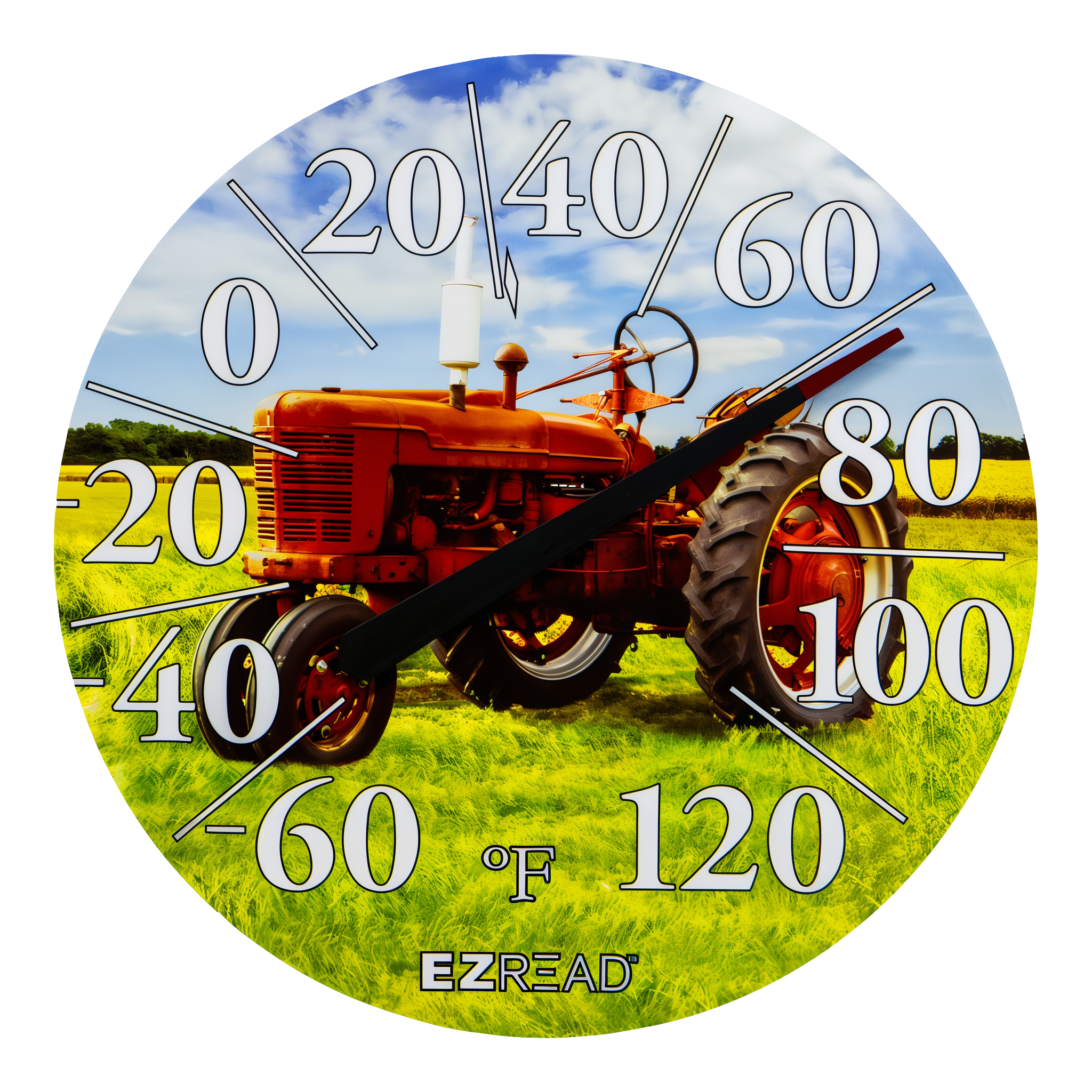 EZ Read 12.5 in Indoor/Outdoor Dial Thermometer, Tractor design, white background removed