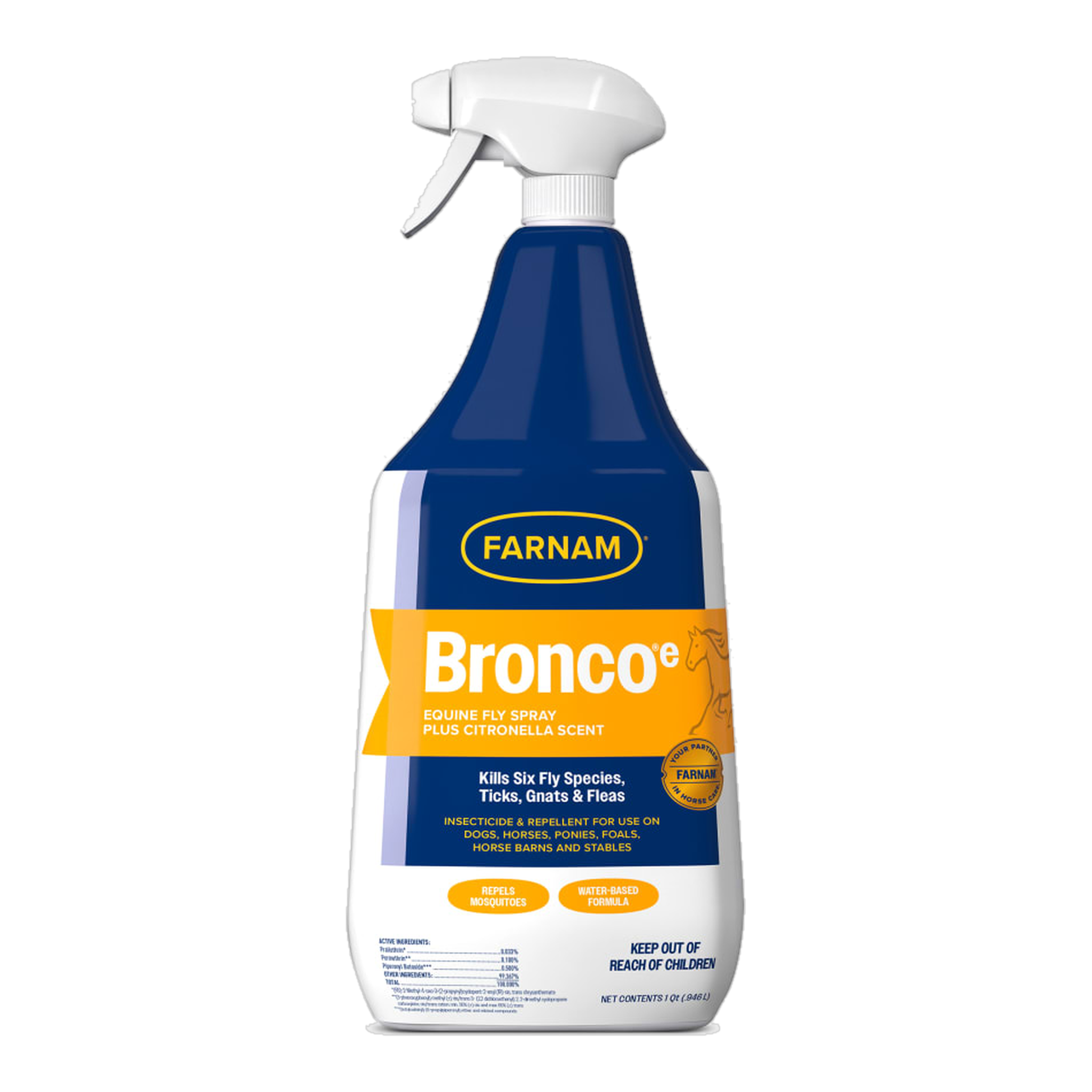 Farnam Bronco e Equine Fly Spray with Citronella Scent package showing size #32 oz Spray