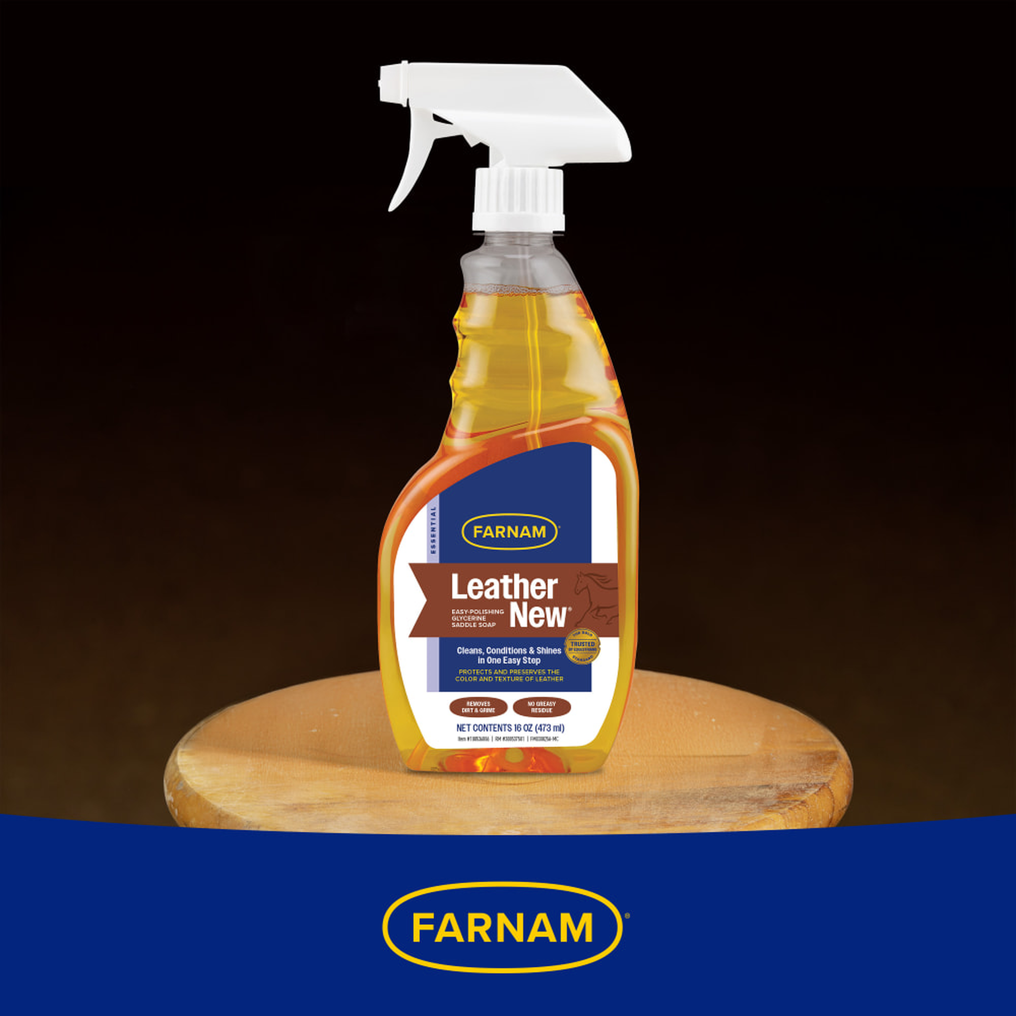 Bottle of farnam leather new on a wooden table