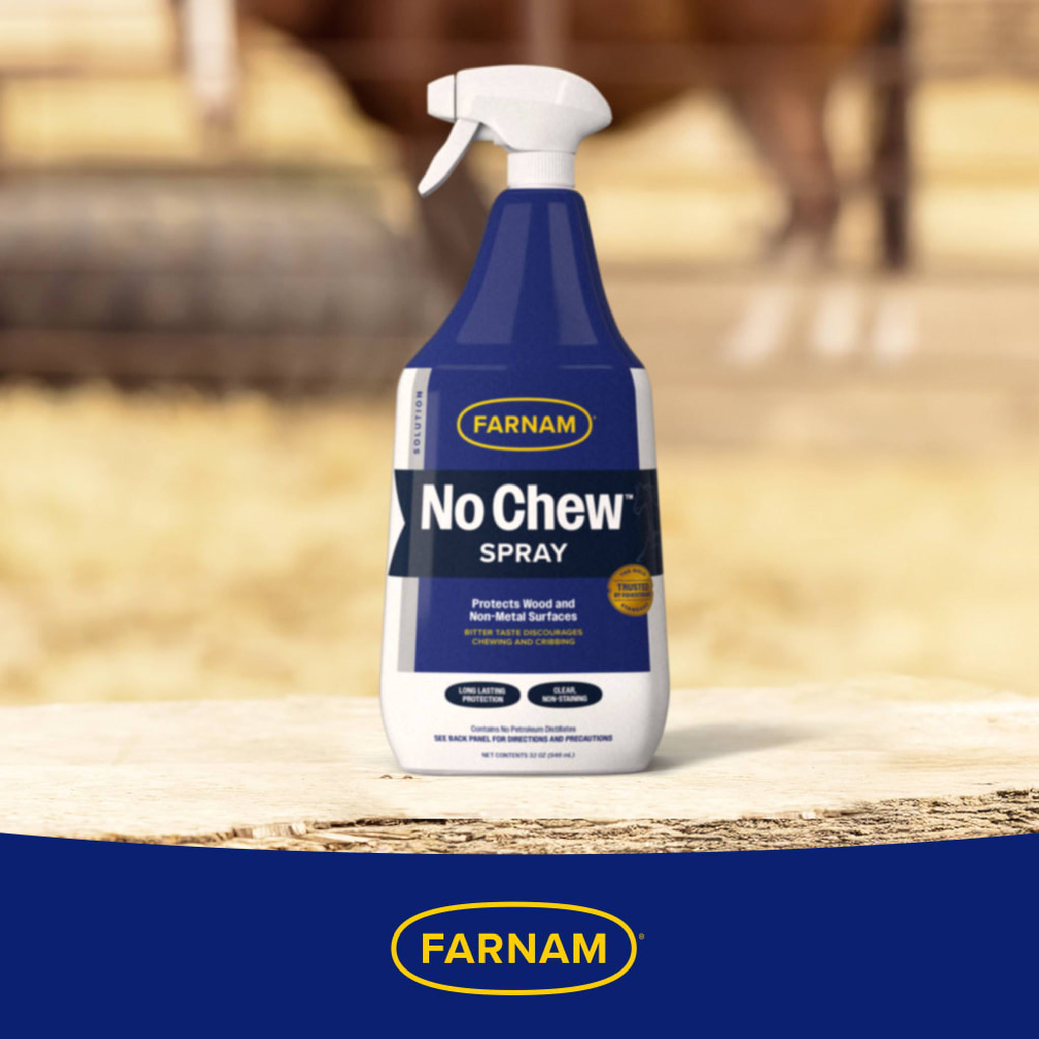 Farnam No Chew Clear Spray being used on a horse