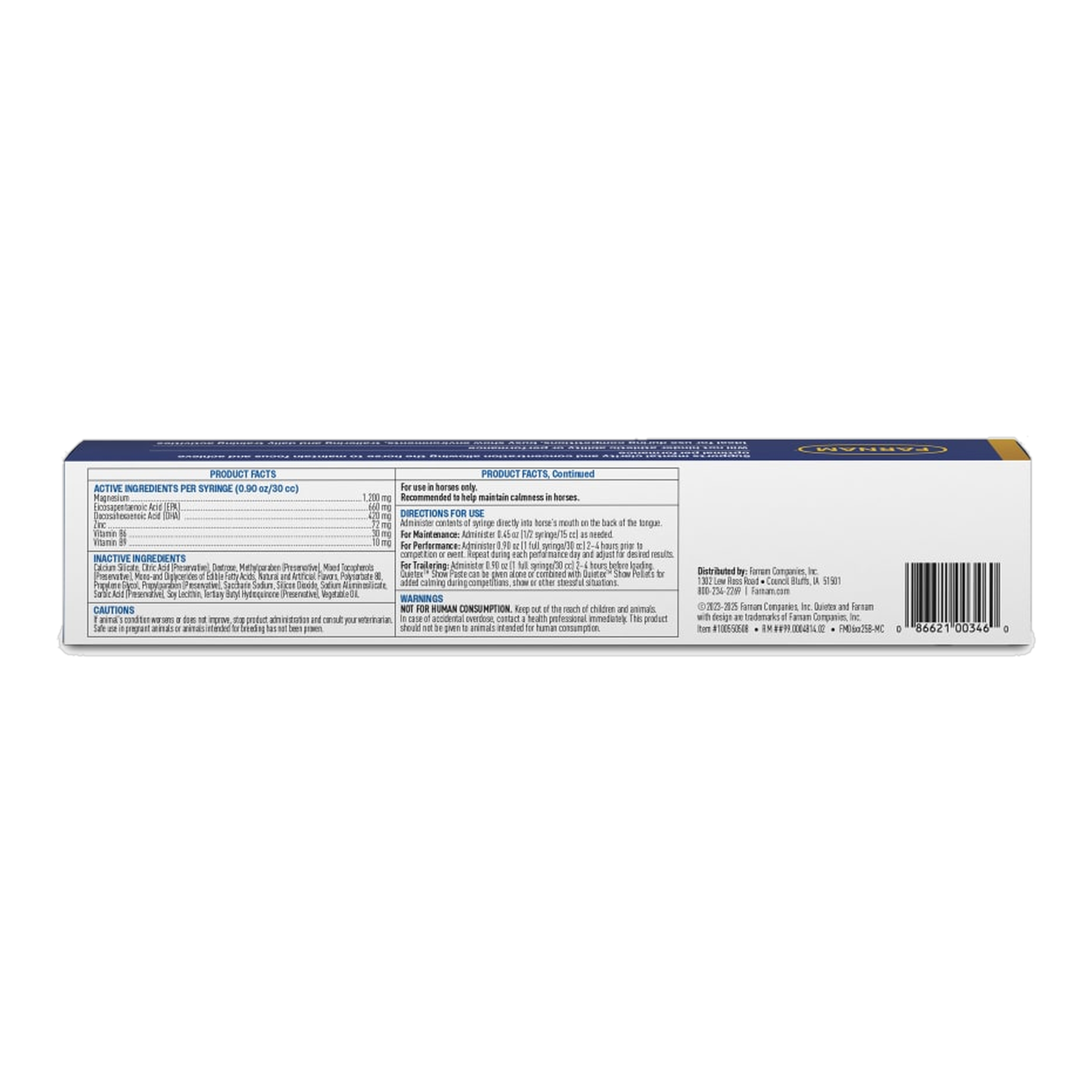 Farnam Quietex Show Paste back of package label