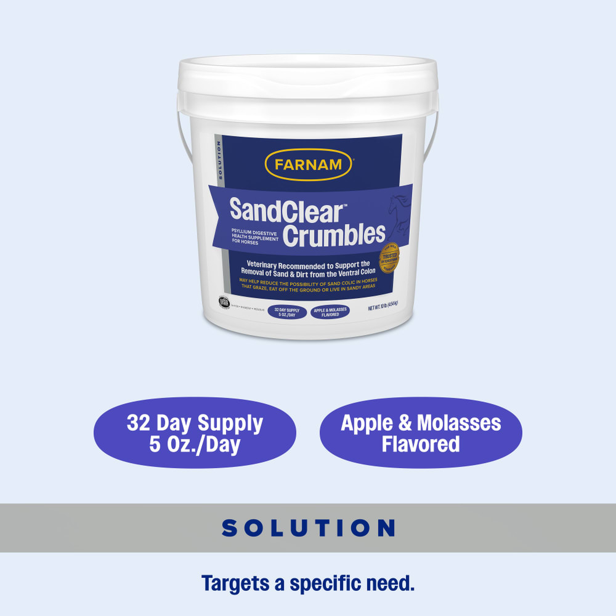 Farnam SandClear Natural Psyllium Crumbles - 32 day supply 5 oz per day apple and molasses flavored solution support
