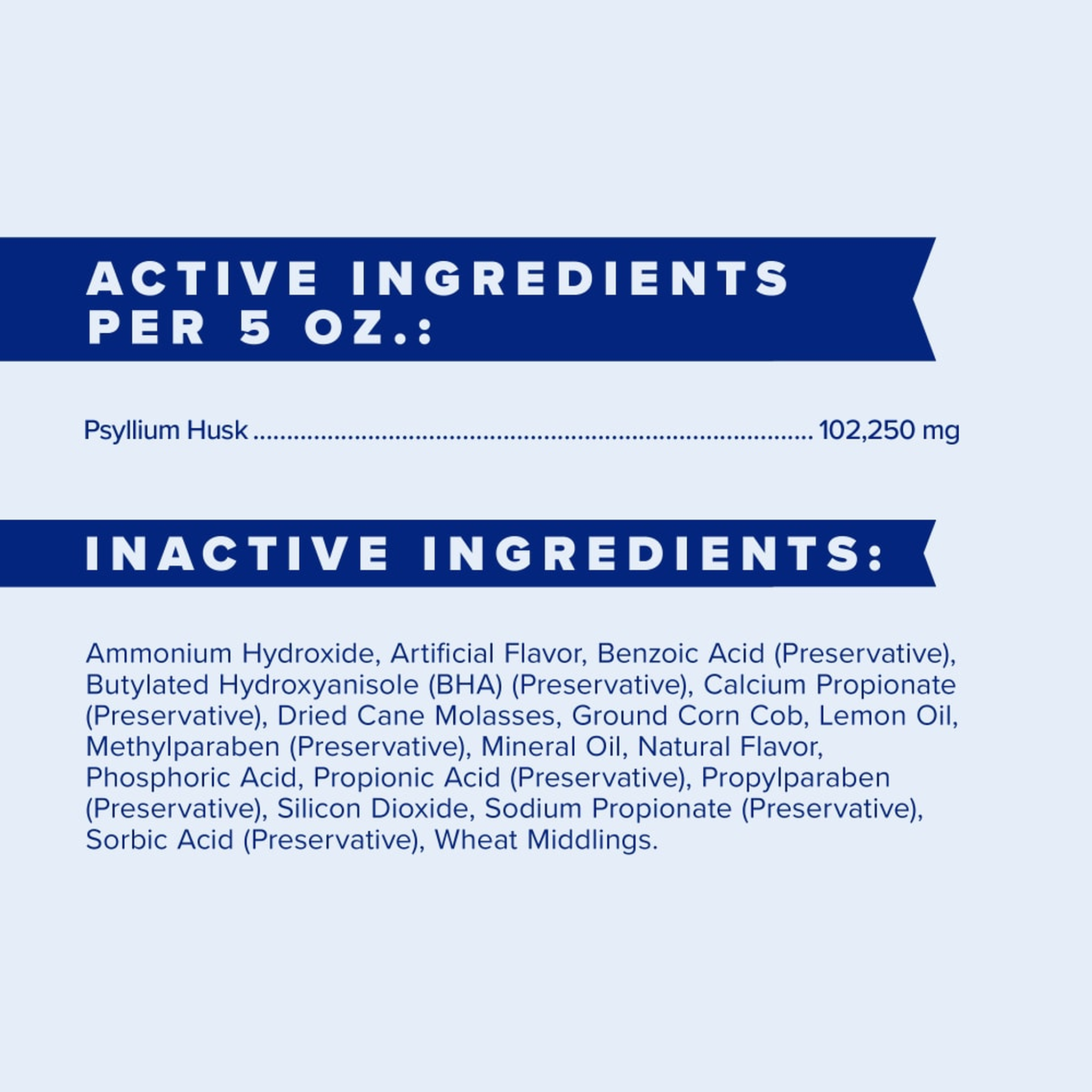 Ingredients list for sandclear crumbles with psyllium husk and preservatives