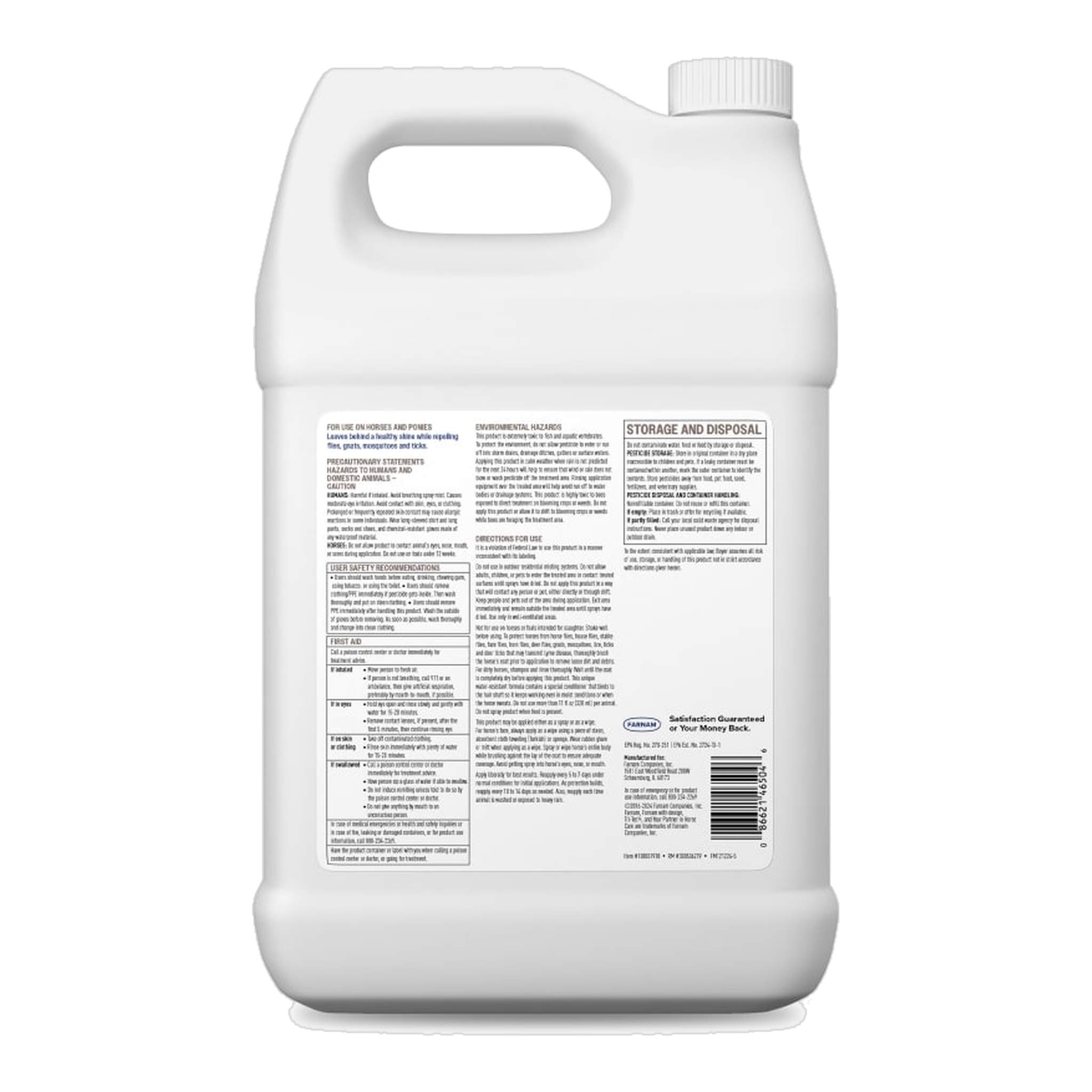 Farnam Tri-Tec 14 Fly Repellent for Horses back of package label