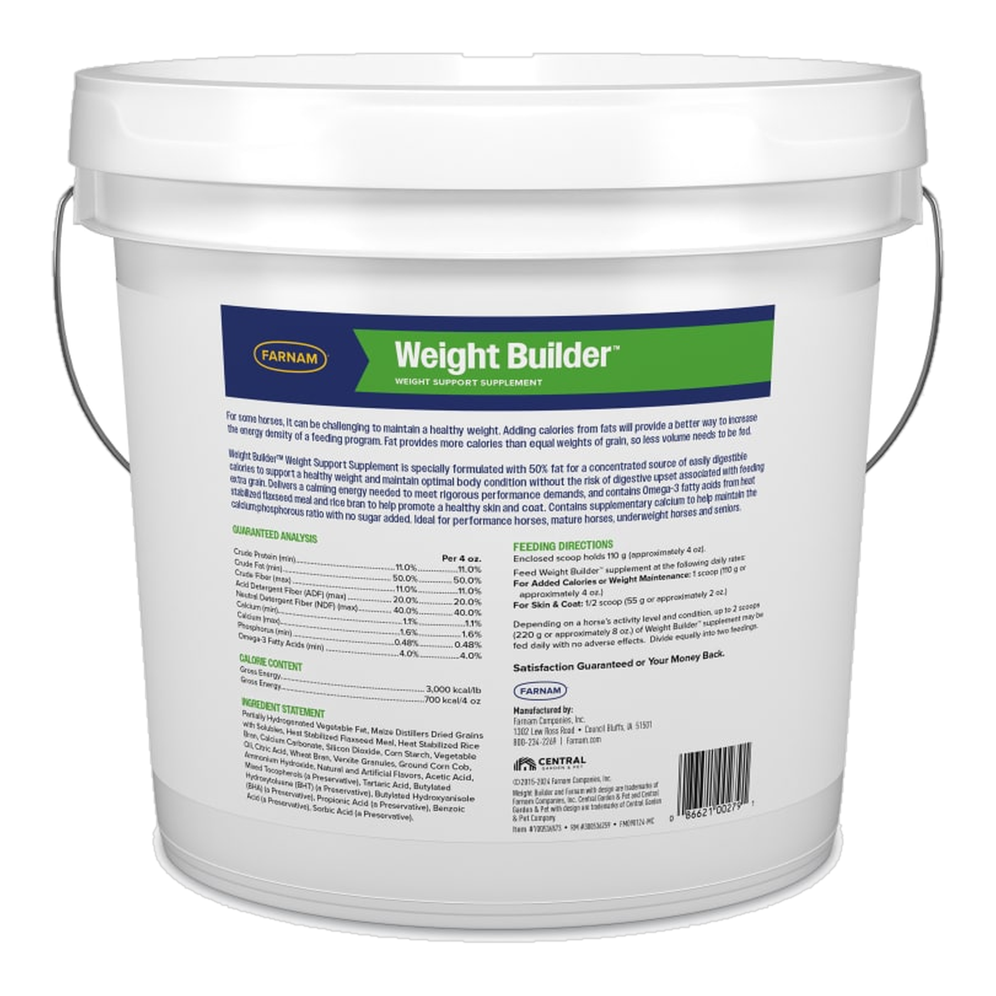 Farnam Weight Builder Equine Weight Supplement back of package label