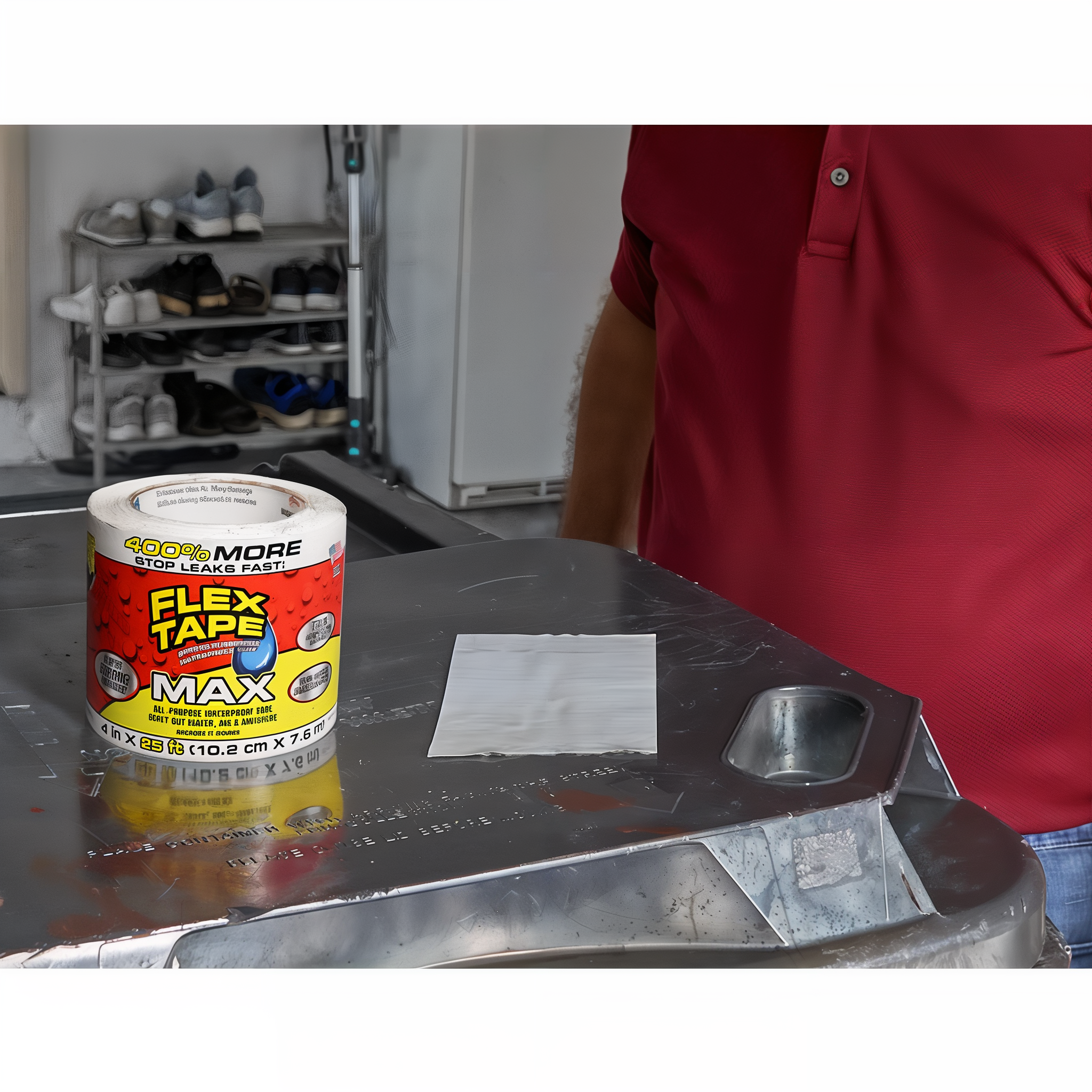 Flex Tape MAX patching a metal tabletop