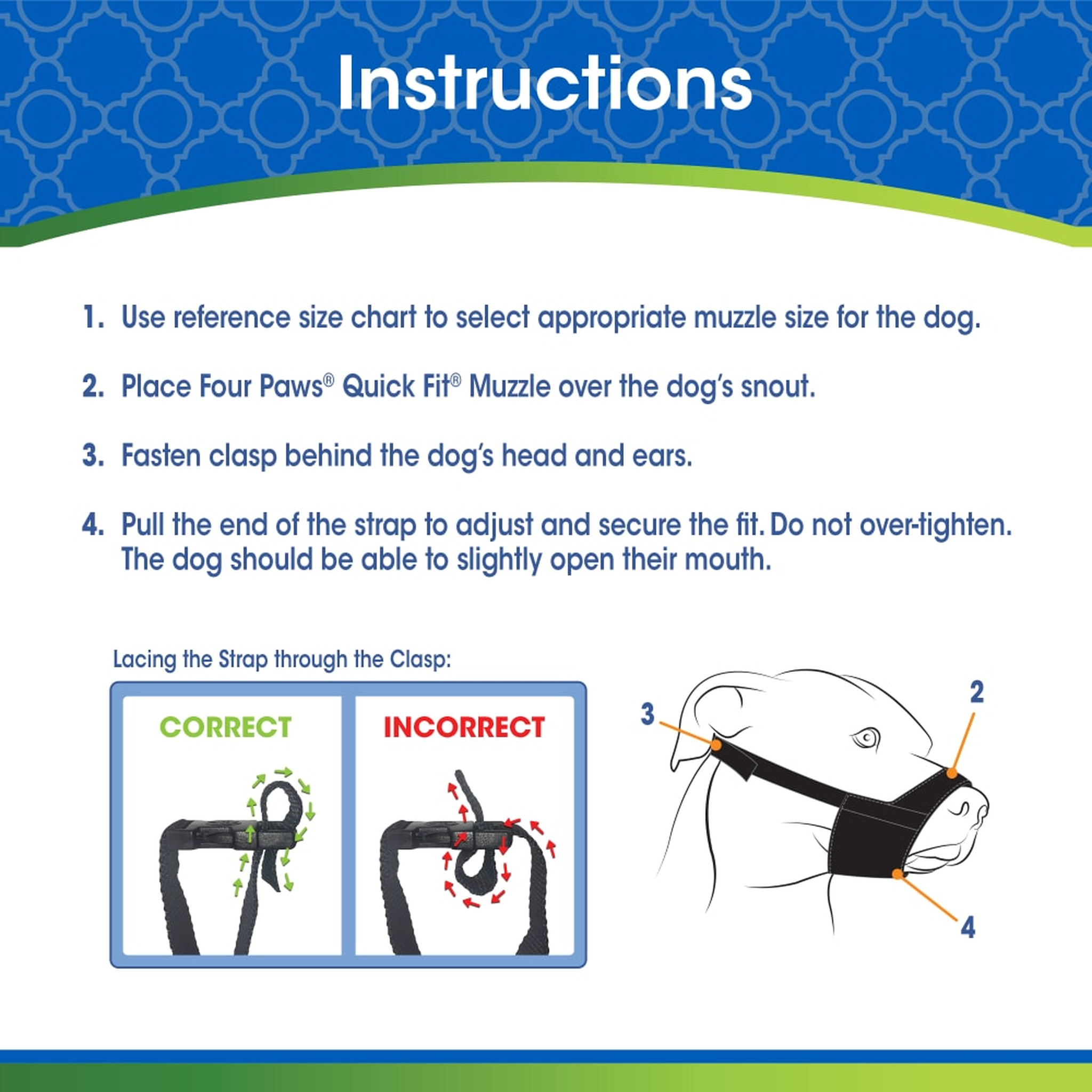 Four Paws Walk-About Quick-Fit Dog Muzzle how to fit the muzzle, step by step