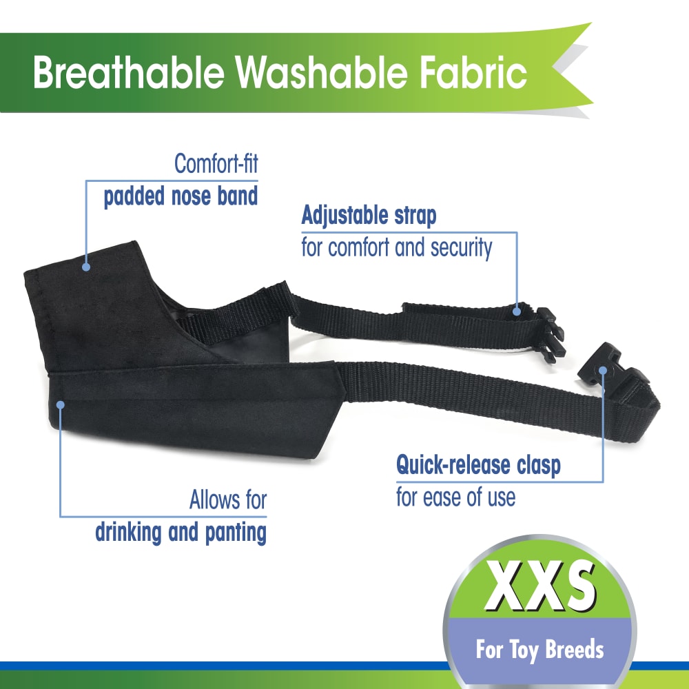 Four Paws Walk-About Quick-Fit Dog Muzzle muzzle construction, padded nose band and quick-release clasp