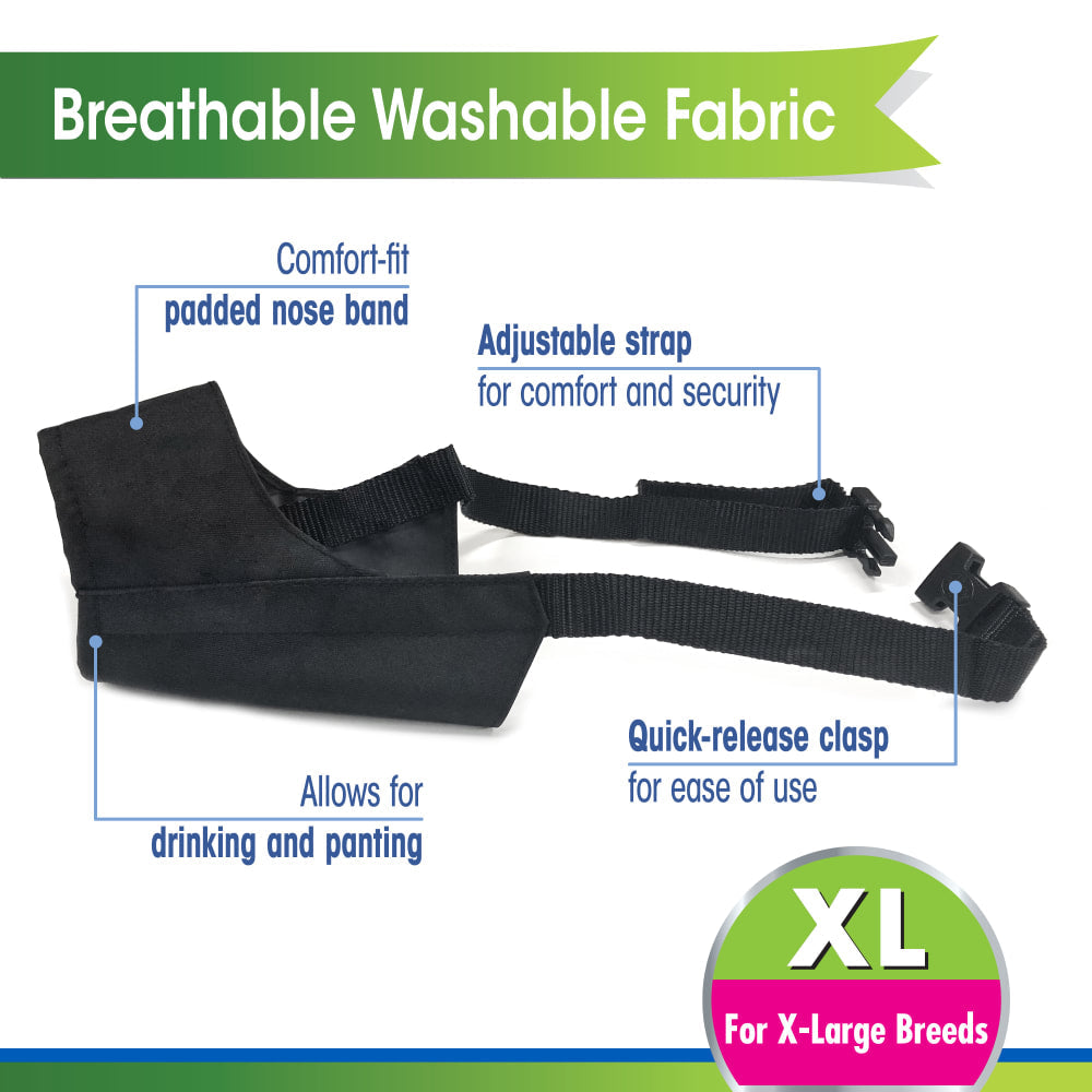 Four Paws Walk-About Quick-Fit Dog Muzzle muzzle construction, padded nose band and quick-release clasp
