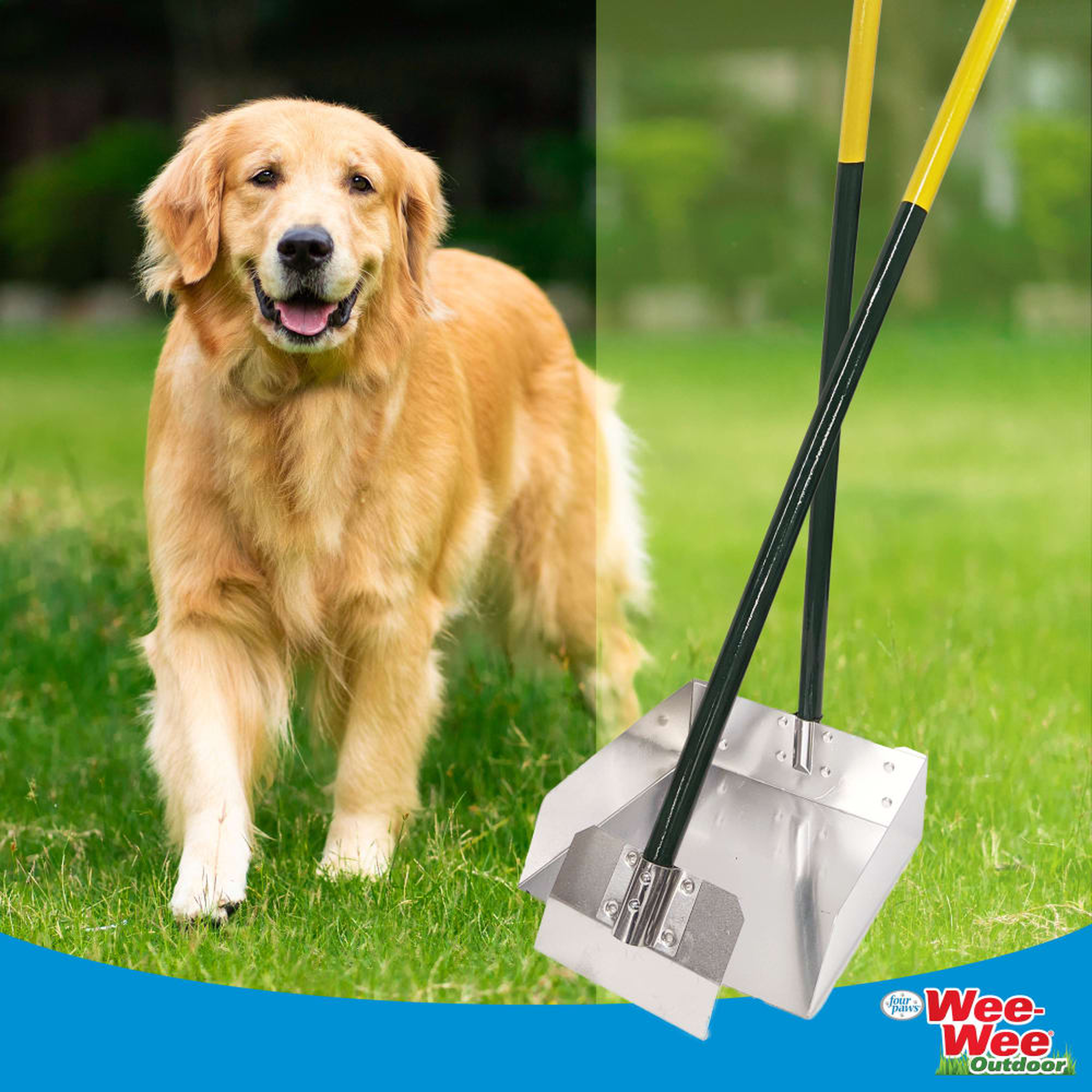 Four Paws Wee-Wee Dog Poop Spade and Scooper Set in use