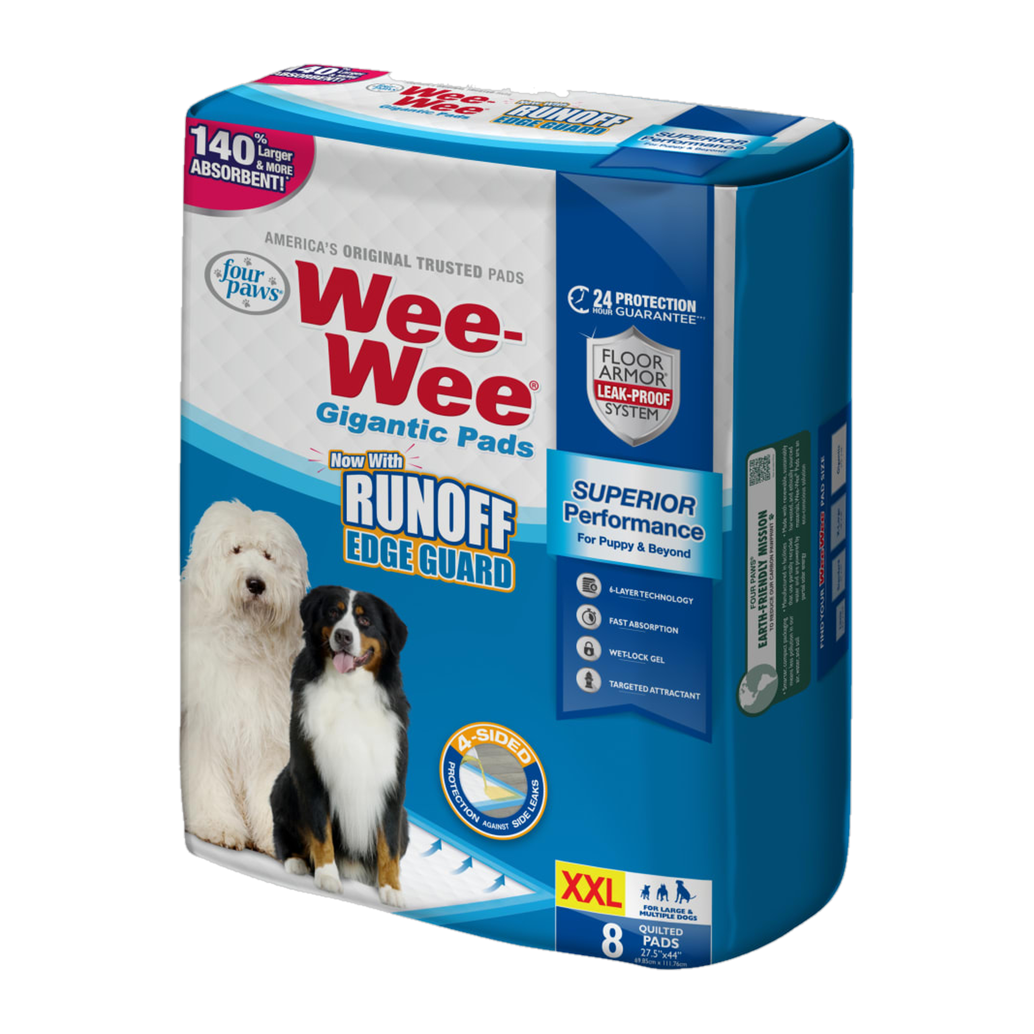 Four Paws Wee-Wee Superior Performance Dog Pee Pads Gigantic Runoff Edge Guard package side