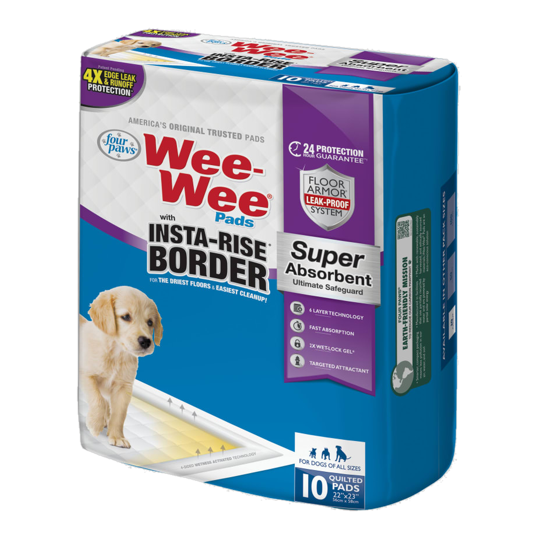 Four Paws Wee-Wee Pads with Insta-Rise Border 10 Count package side