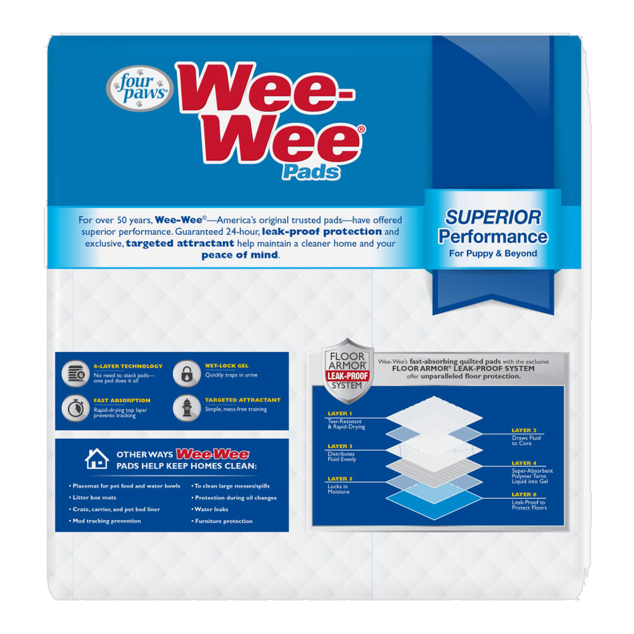Four Paws Wee-Wee Dog Pee Pads box back with directions