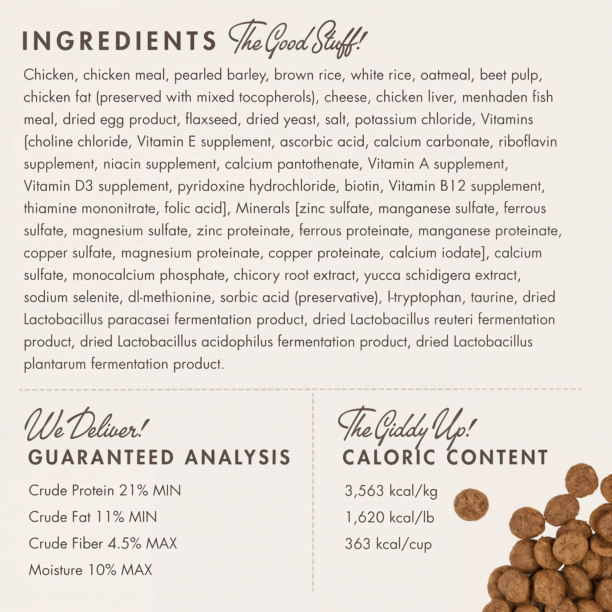 Fromm Classic Mature Adult ingredients panel with guaranteed analysis and caloric content
