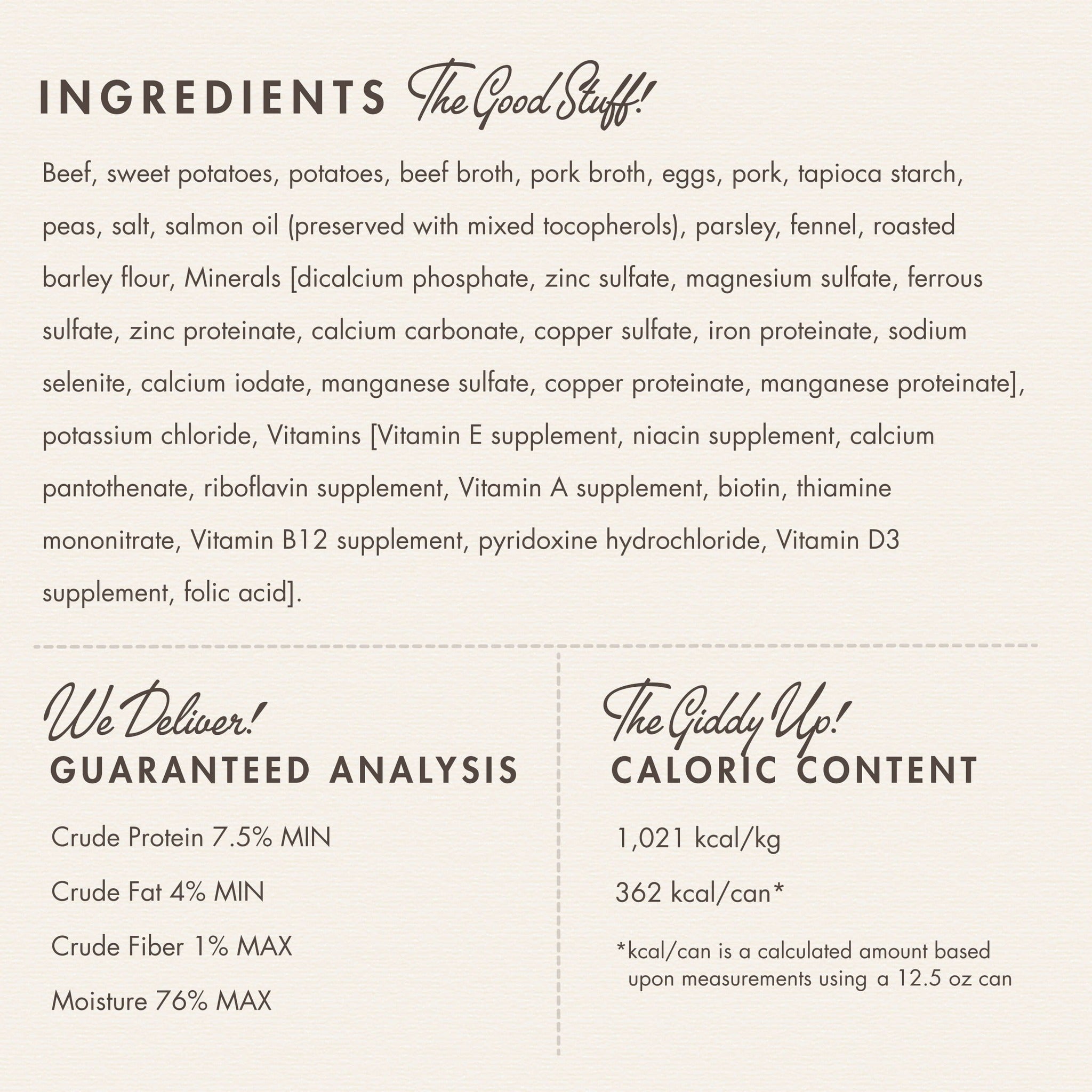 Fromm Diner Breakfast Maddie's Morning Hash ingredients panel with guaranteed analysis and caloric content