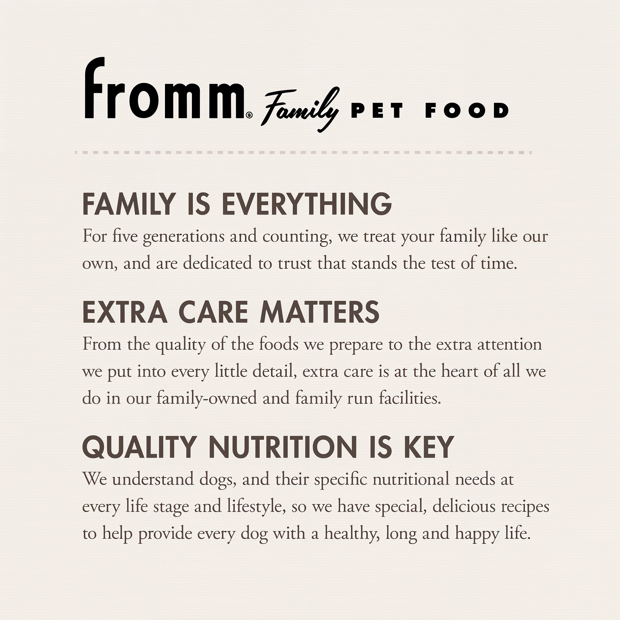Fromm Family Foods, five generations of family owned pet food making since 1904
