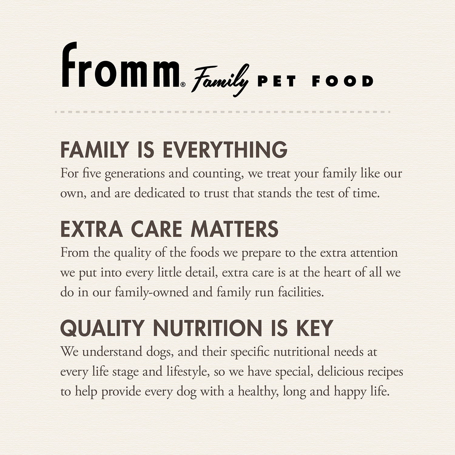 The Fromm Family Pet Food story: family is everything, extra care matters, quality nutrition is key