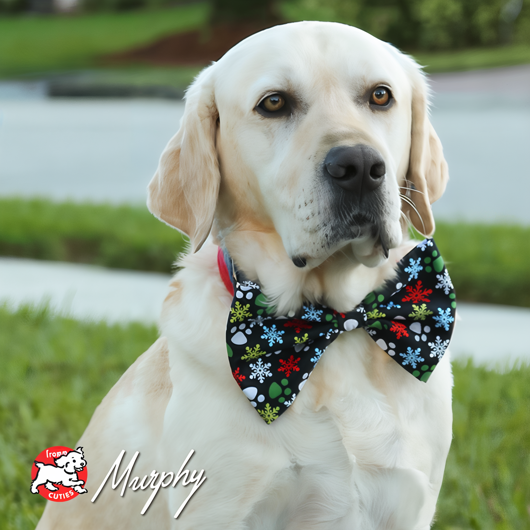 Yellow Labrador Murphy wearing a snowflake bow tie, from the Fromm Cuties gallery