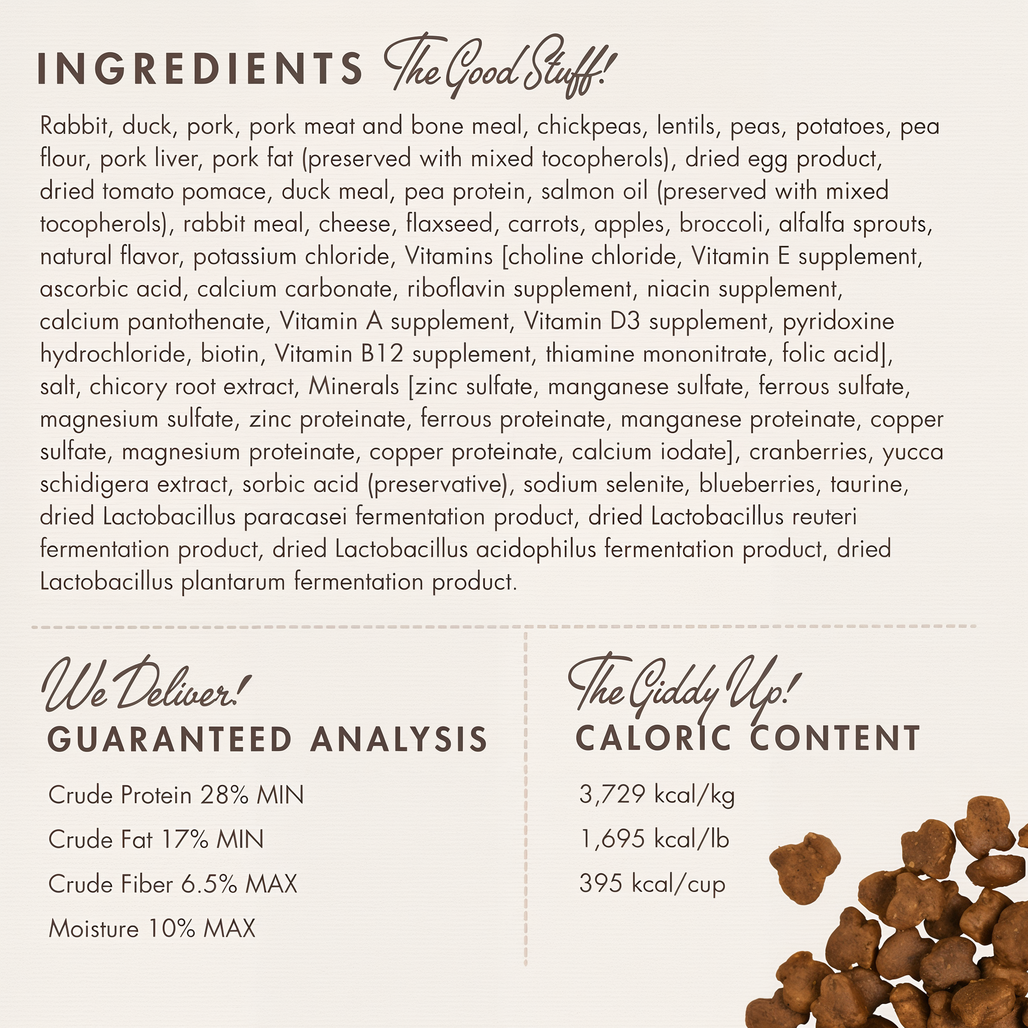 Fromm Hasen Duckenpfeffer ingredients panel with guaranteed analysis and caloric content