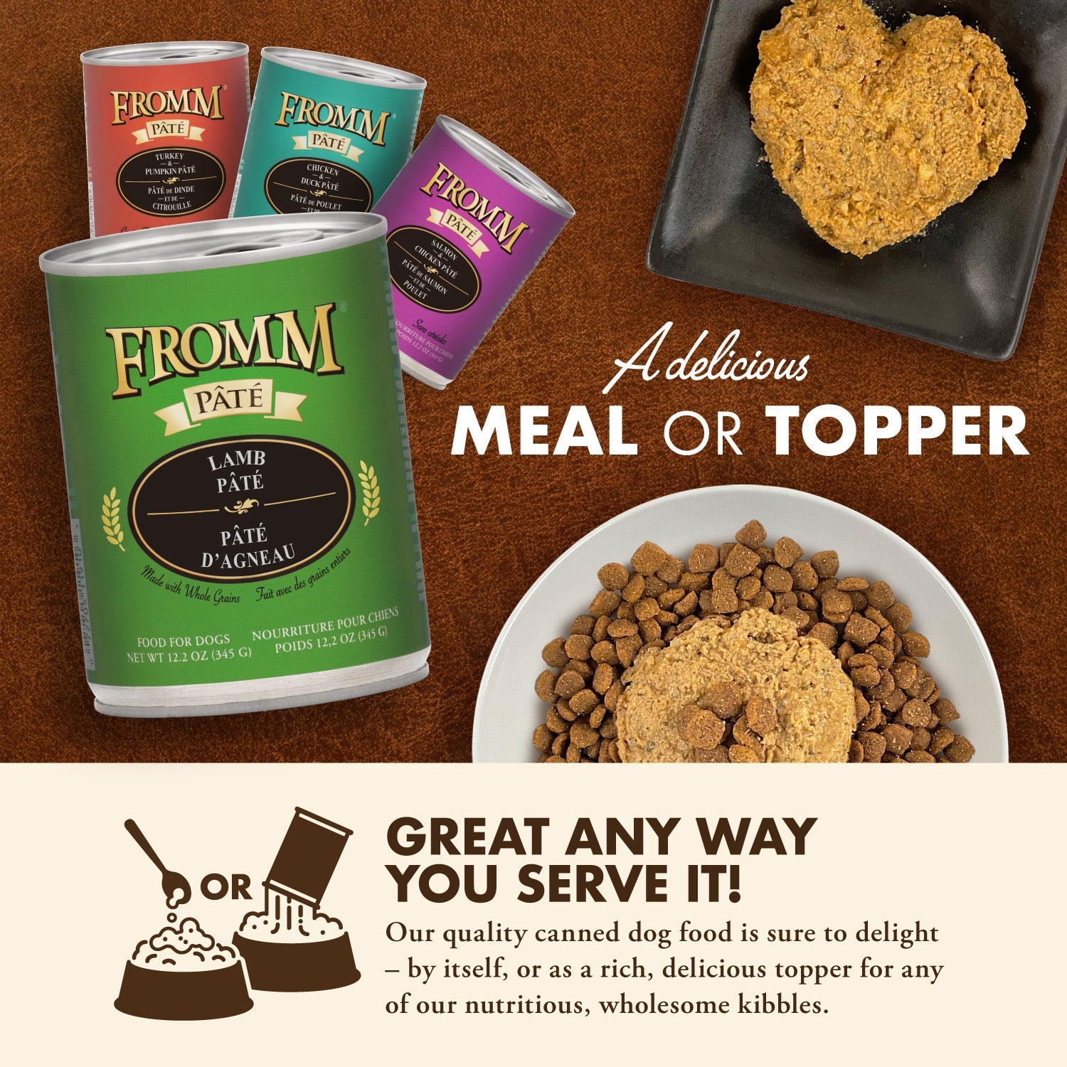 Fromm Pâté canned food served as a delicious meal or as a topper over kibble