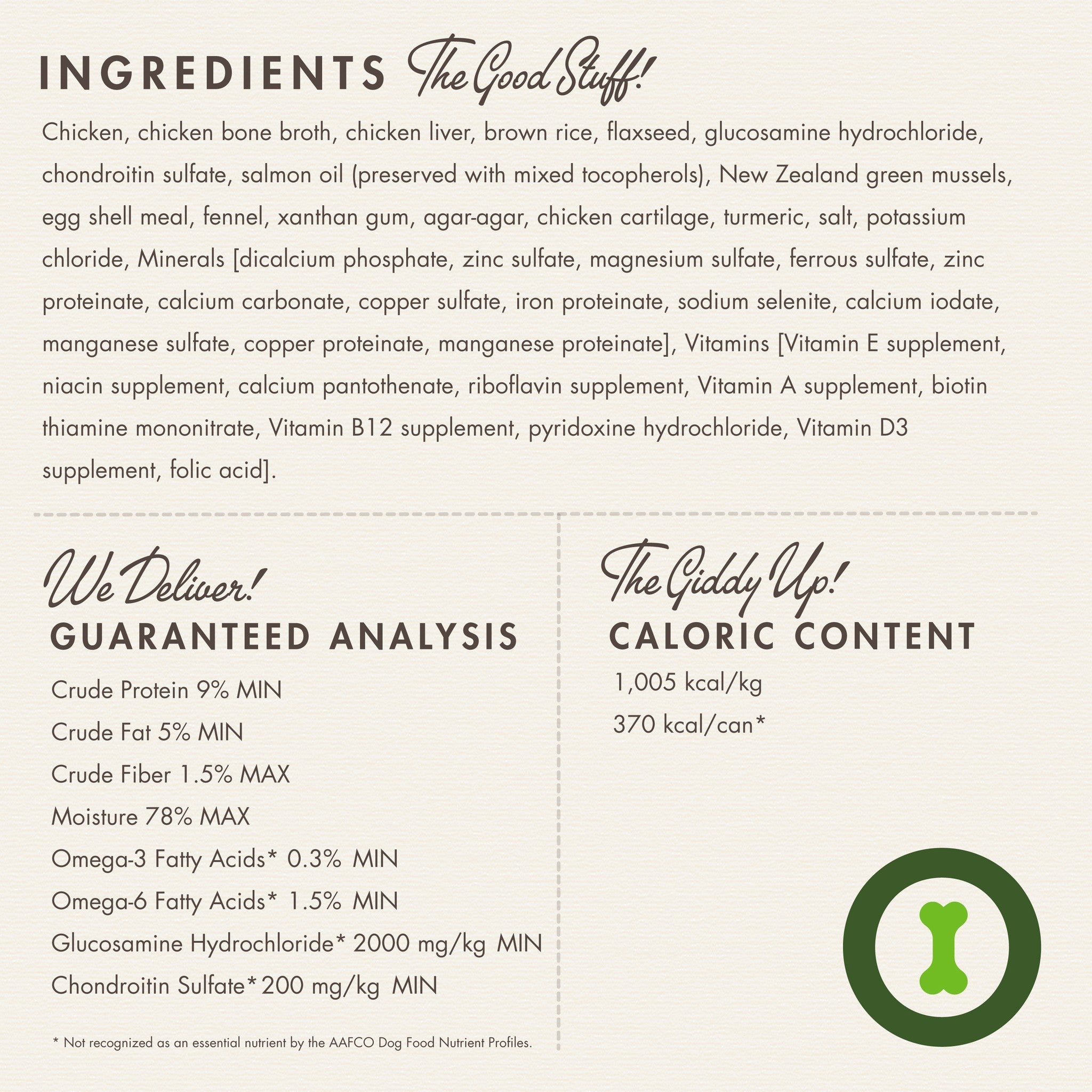 Fromm Nutritionals Mobility ingredients panel with guaranteed analysis and caloric content