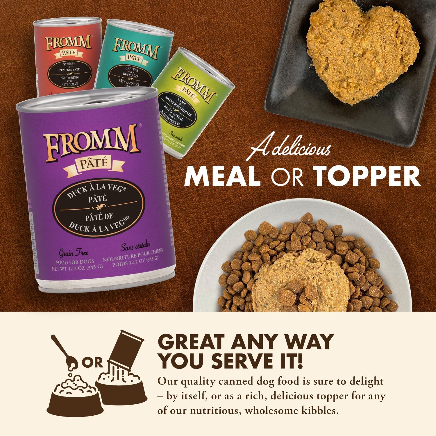 Fromm Pâté canned food served as a delicious meal or as a topper over kibble