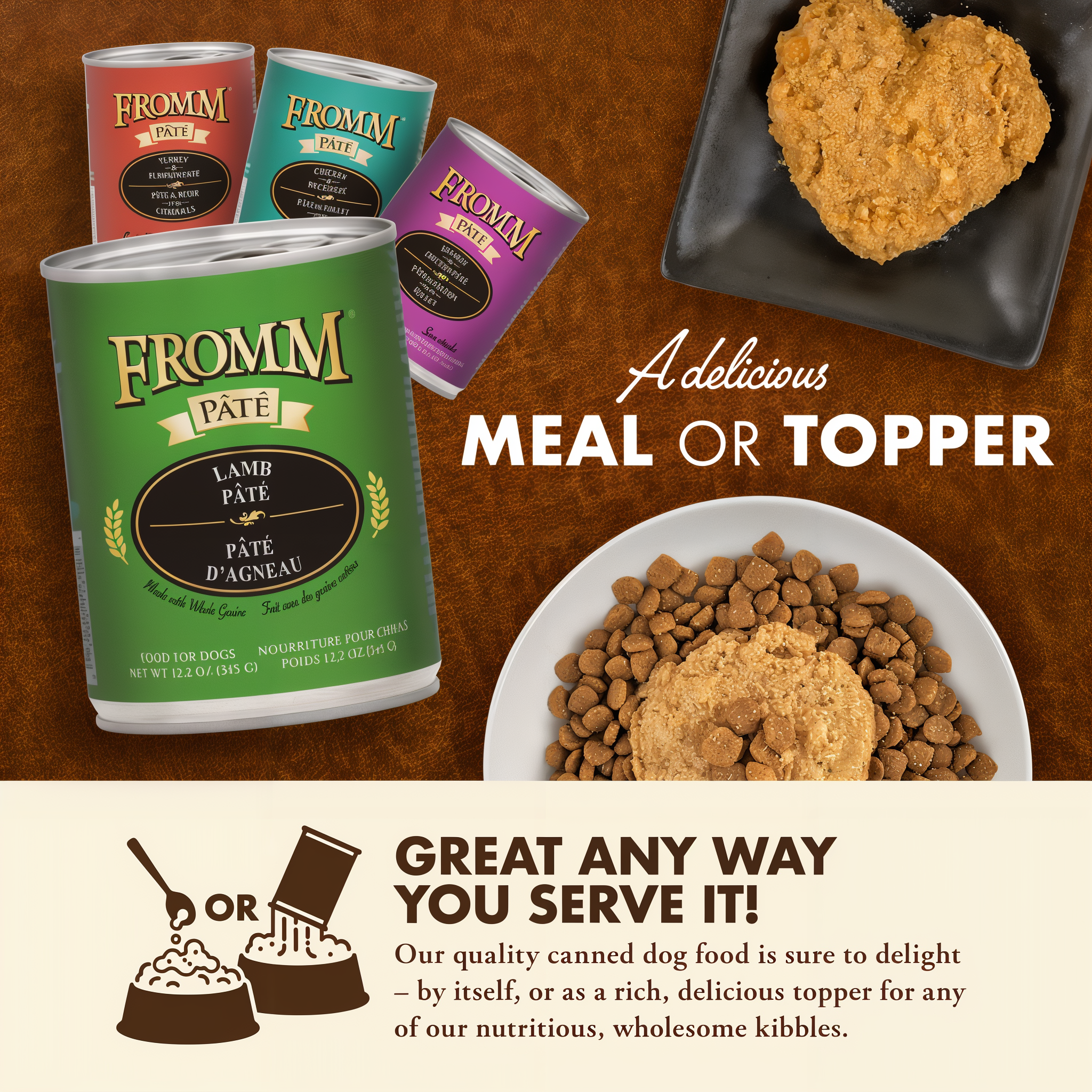 Fromm Pâté canned food served as a delicious meal or as a topper over kibble