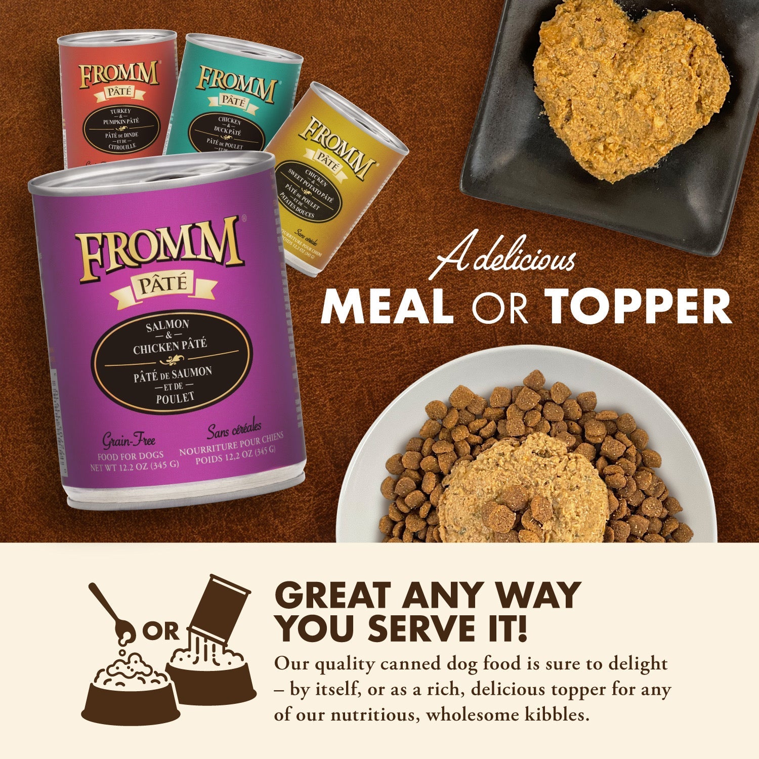 Fromm Pâté canned food served as a delicious meal or as a topper over kibble