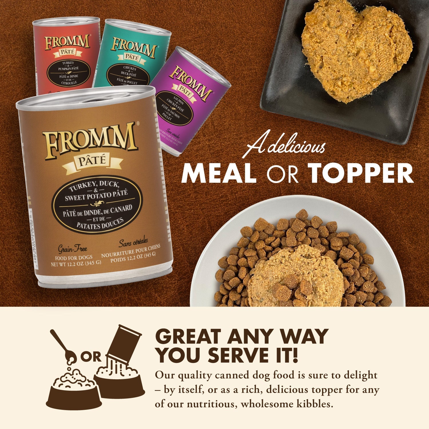 Fromm Pâté canned food served as a delicious meal or as a topper over kibble