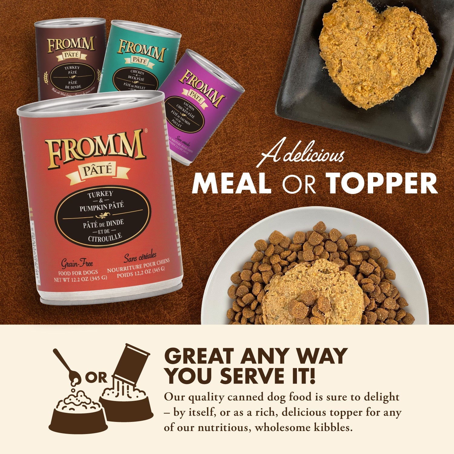 Fromm Pâté canned food served as a delicious meal or as a topper over kibble