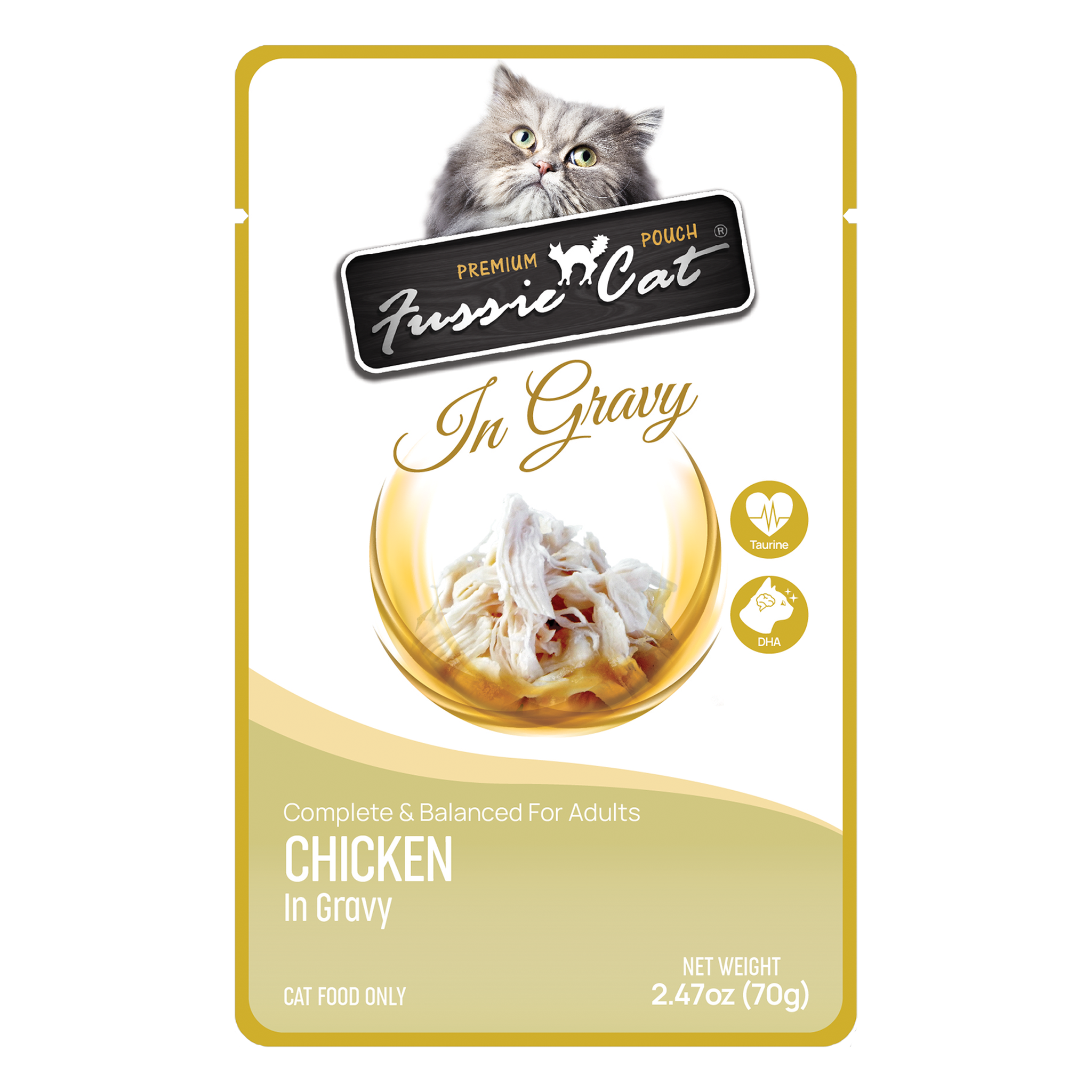 Fussie Cat Chicken in Gravy premium pouch with taurine and DHA