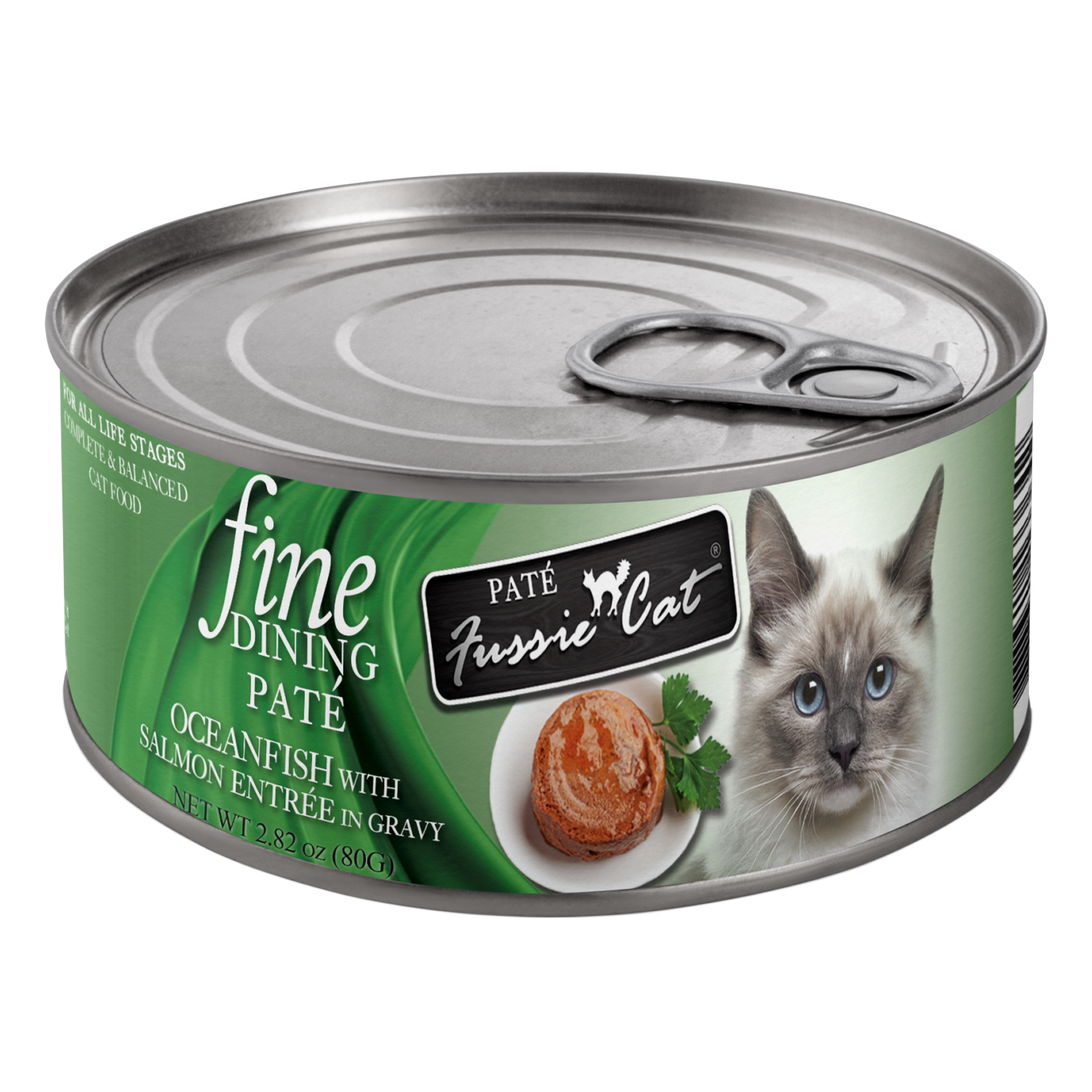 Fussie Cat Fine Dining Paté Oceanfish with Salmon Entrée in Gravy Wet Cat Food package