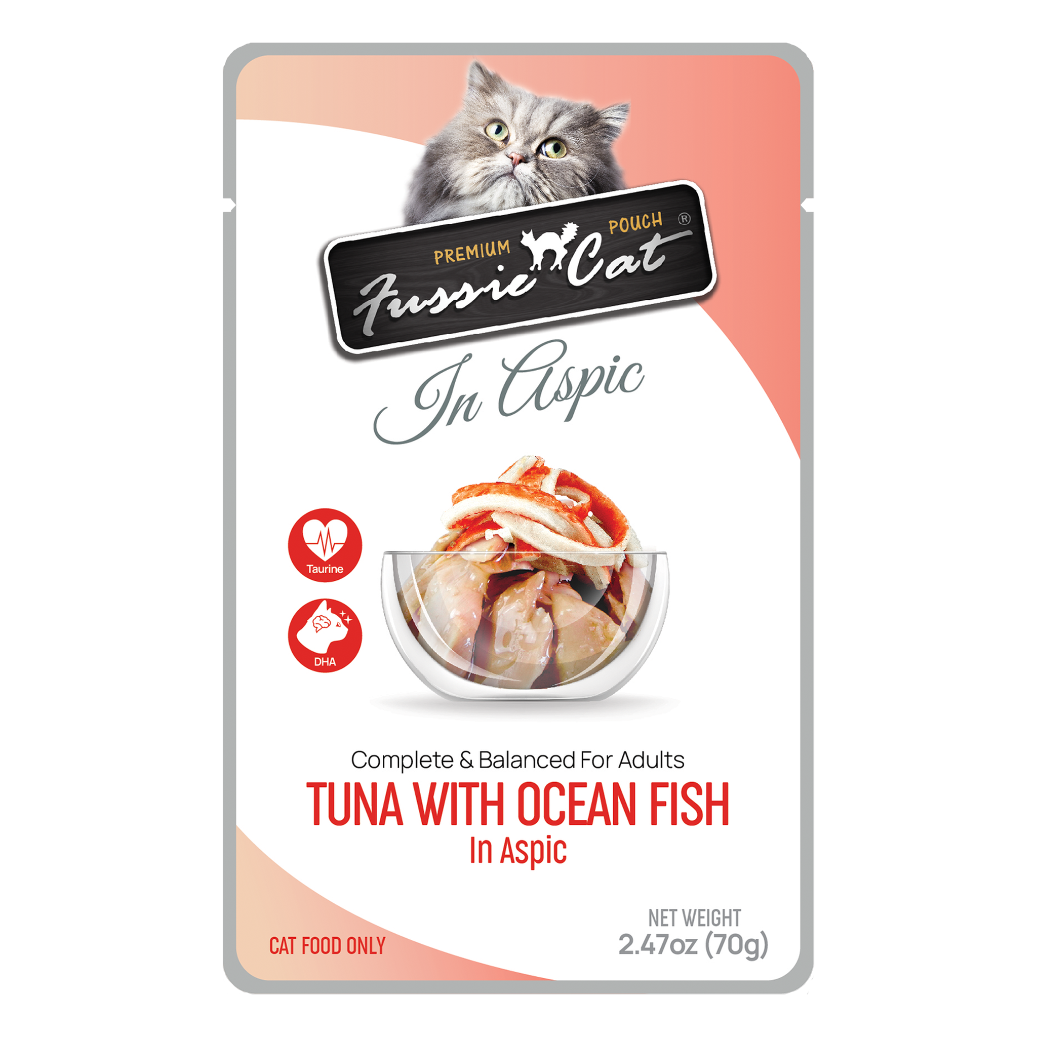 Fussie Cat Tuna with Ocean Fish in Aspic Wet Cat Food Pouch package