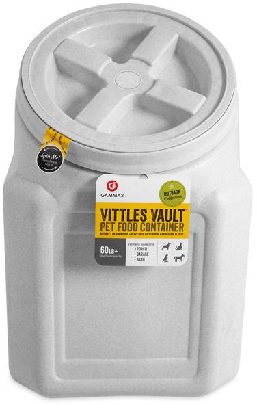 Gamma2 Vittles Vault Outback stackable 60 lb dry food container for dogs.