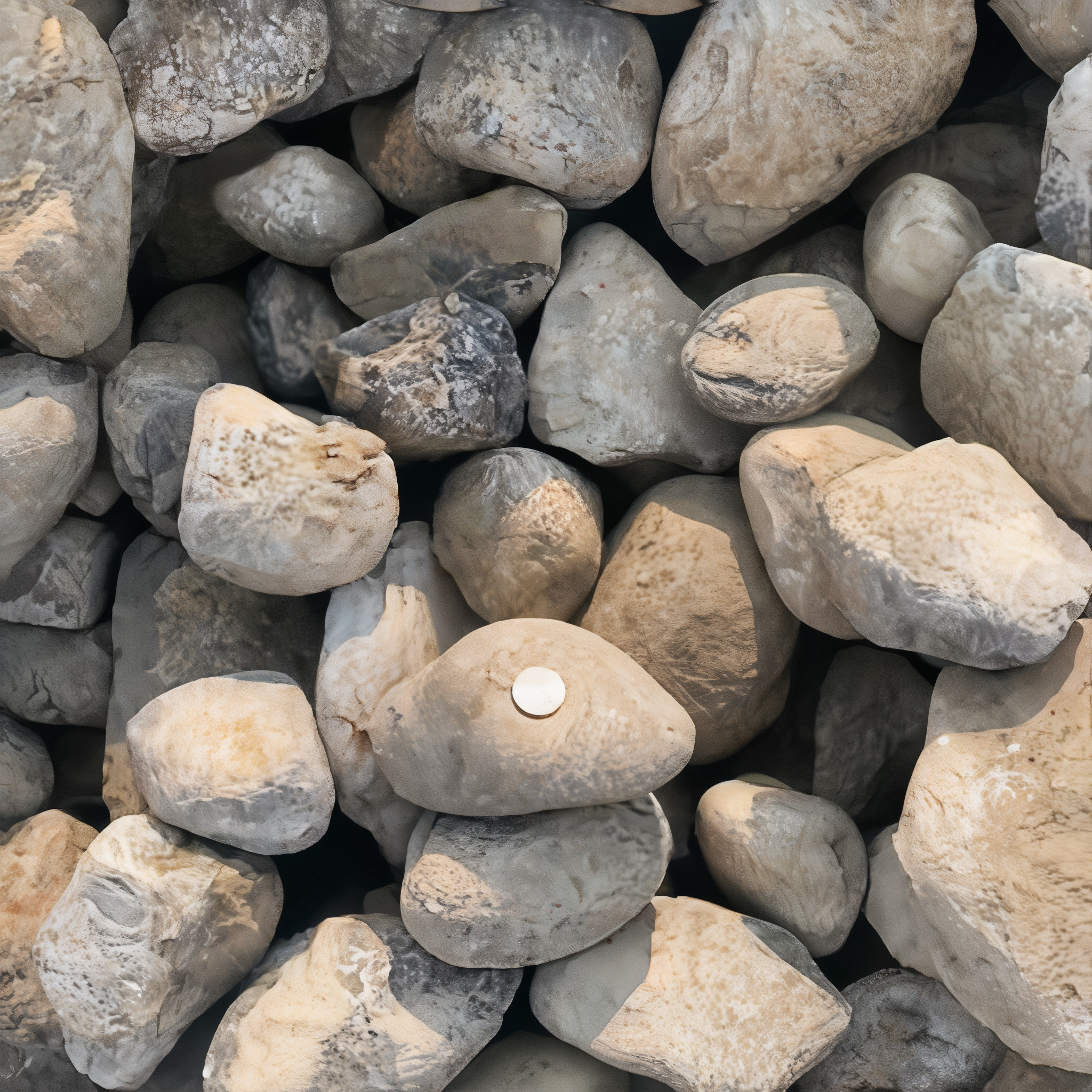 River rock stone, ranging from 3 to 9 inches, by the ton.