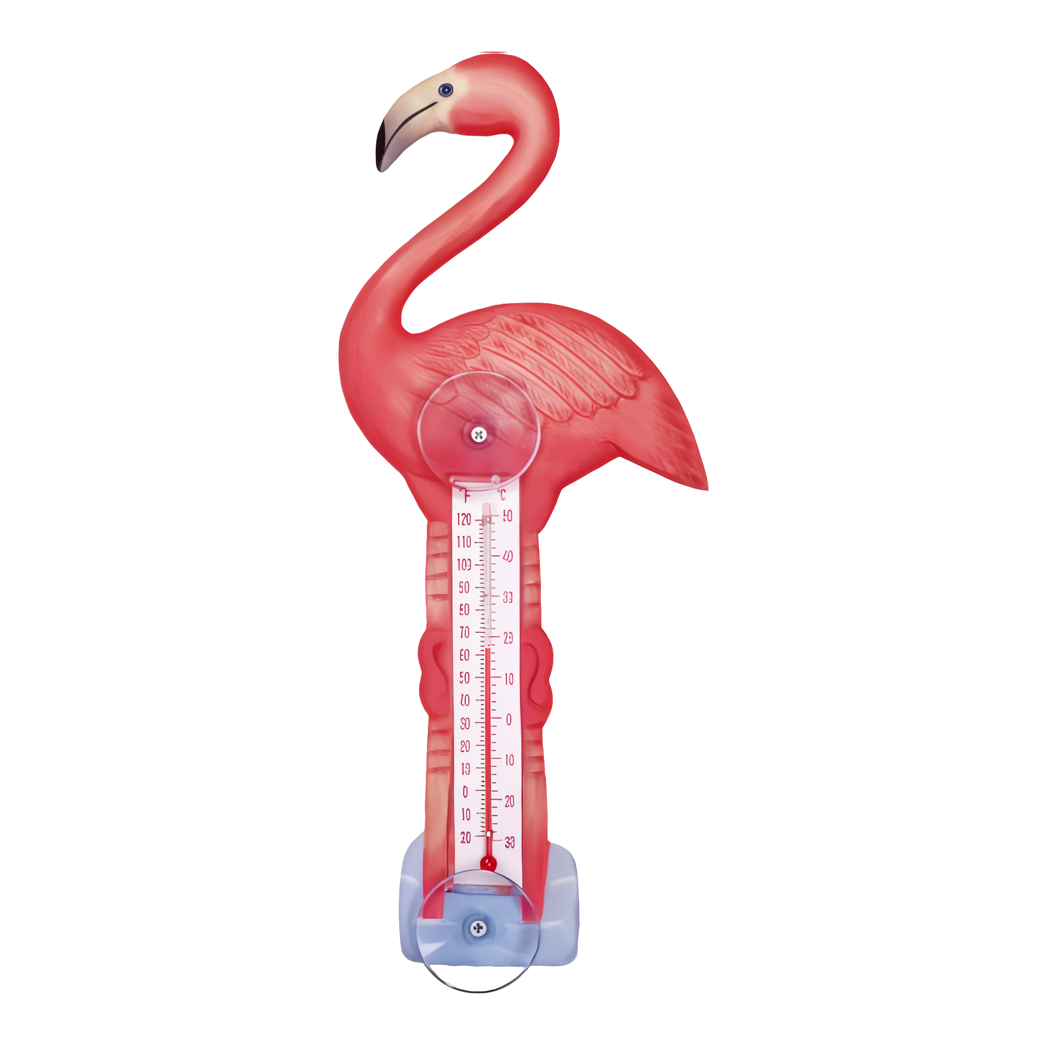 Gift Essentials hand-carved wood flamingo window thermometer with Fahrenheit and Celsius scale and suction cups