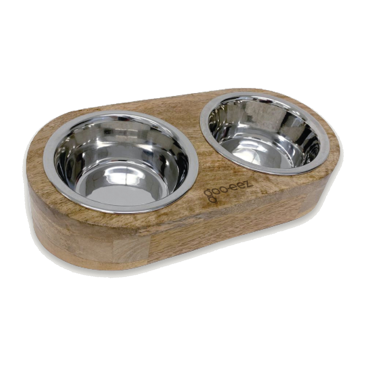 Goo-eez Inclined Mango Wood Feeder with two stainless steel bowls
