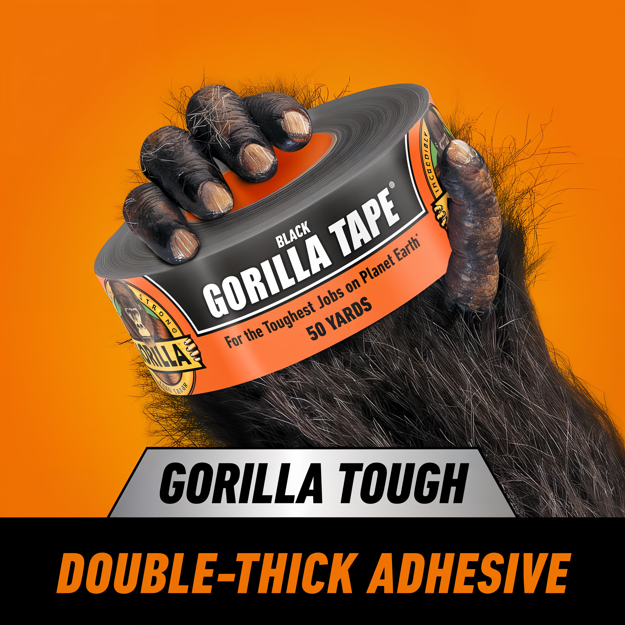 Gorilla Tape Black close-up showing reinforced cloth backing and double-thick adhesive
