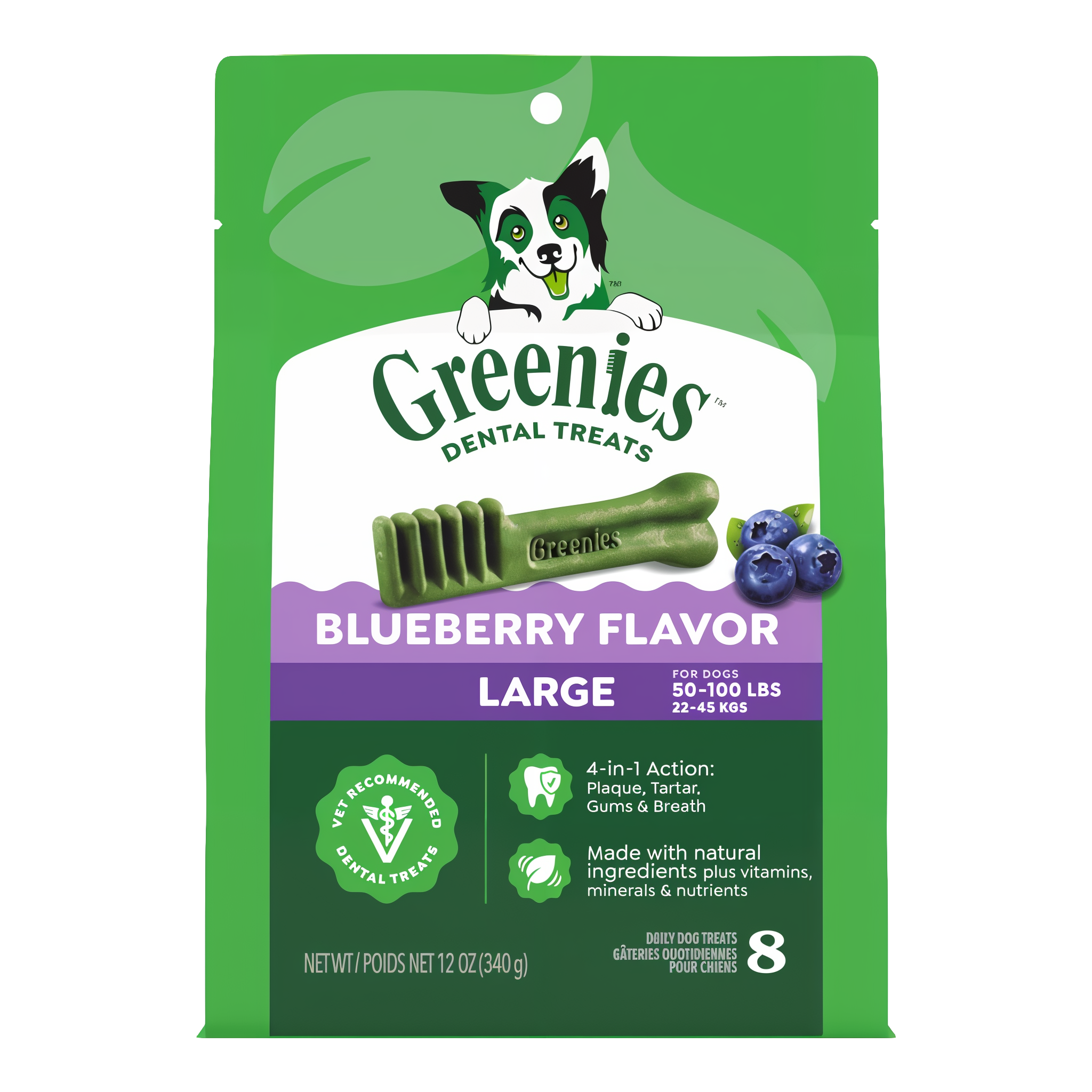 Greenies Blueberry Large dental dog treats 12 OZ pack, 8 treats