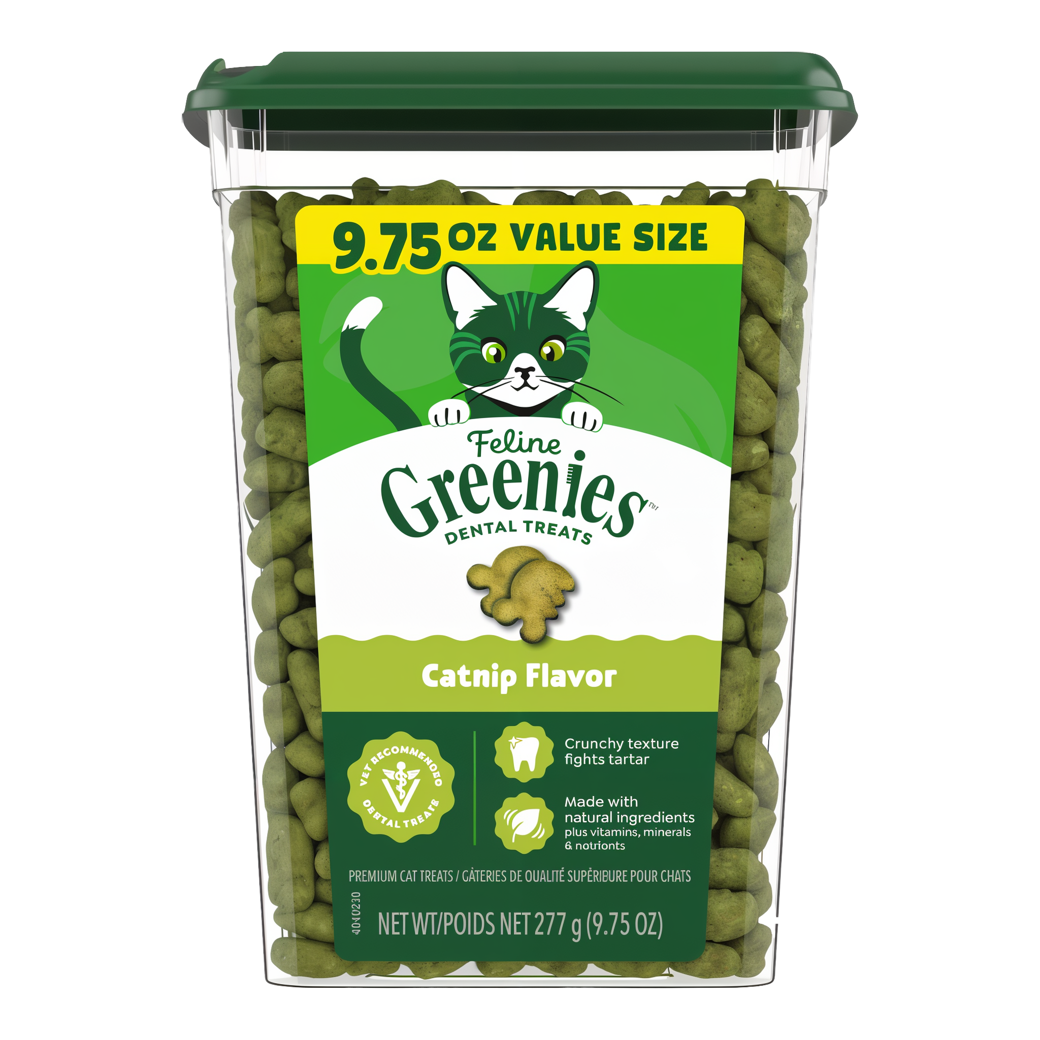 Greenies Feline Dental Catnip Flavor Cat Treats 9.75 oz value size tub