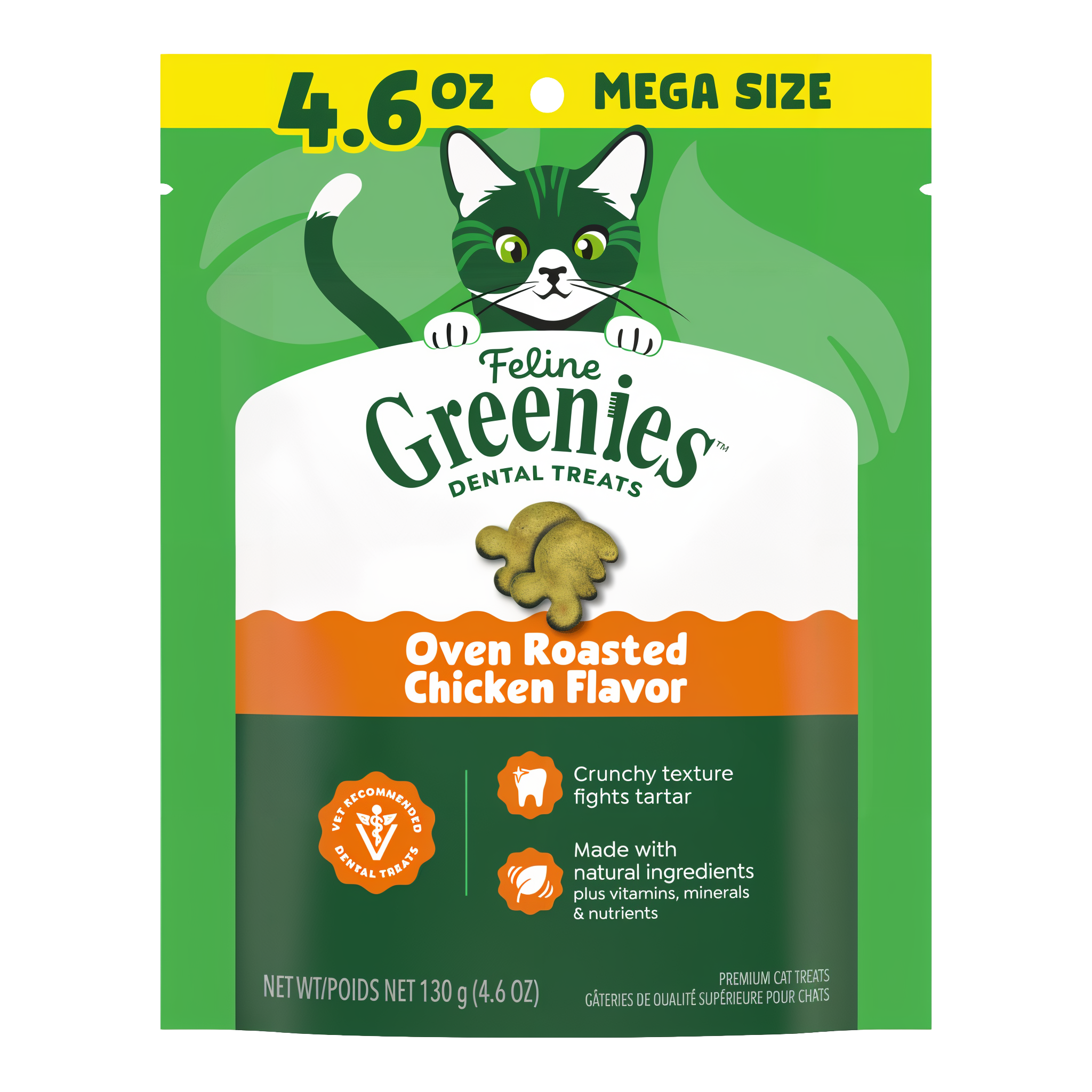 Greenies Feline Dental Oven Roasted Chicken Flavor Cat Treats 4.6 oz mega size pouch